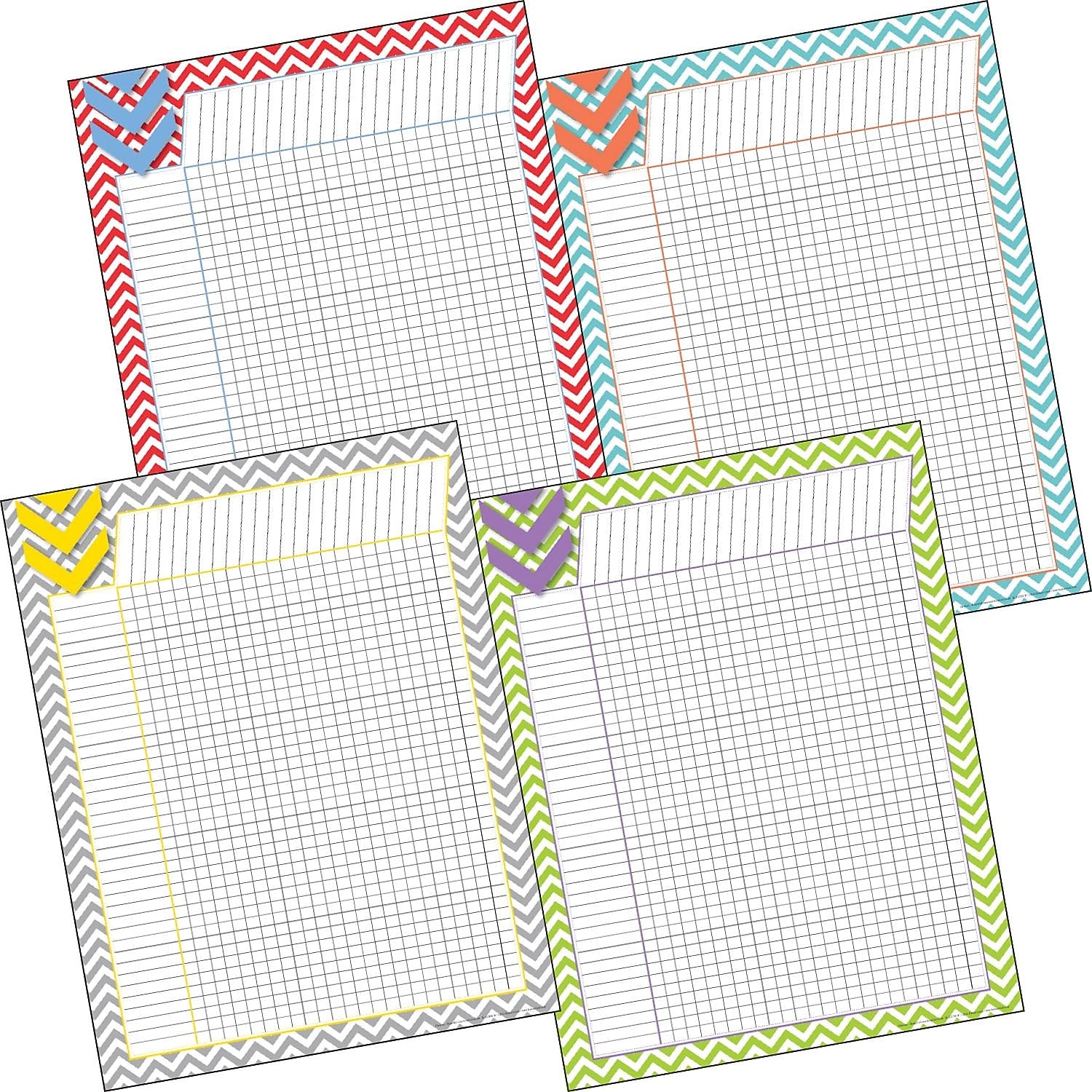 Barker Creek Beautiful Chevron Incentive Chart Set, 17" x 22", Multicolored, 4/Set (LL566)