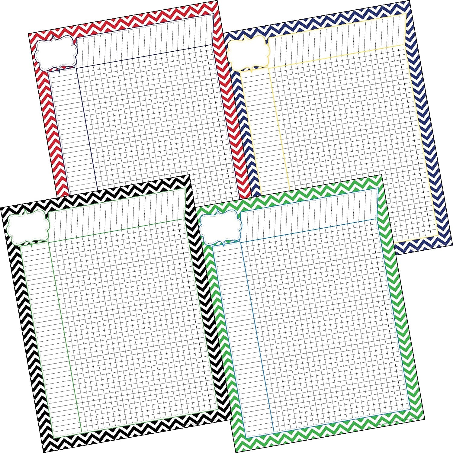 Barker Creek Nautical Chevron Incentive Chart Set, 17" x 22", Multicolored, 4/Set (LL567)