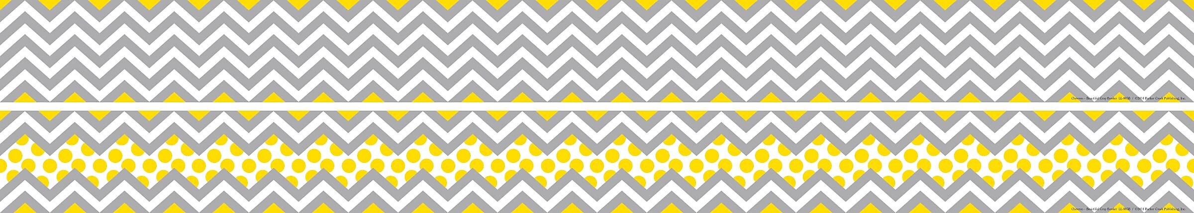 Barker Creek Double-Sided Trim, Gray/Yellow Chevron, 12/Pack (LL985)