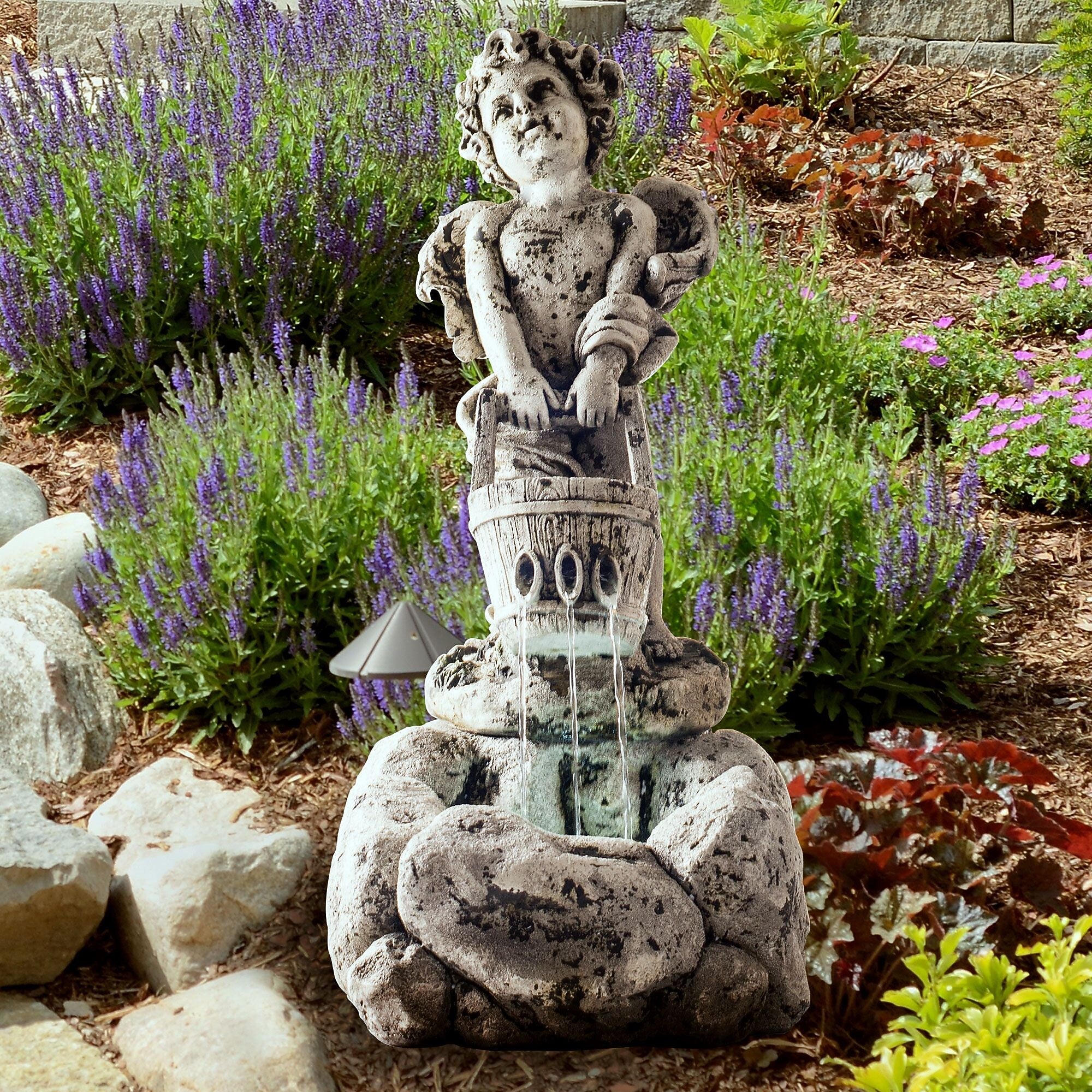 Pure Garden Polyresin Outdoor Fountain with Pump, Cherub
