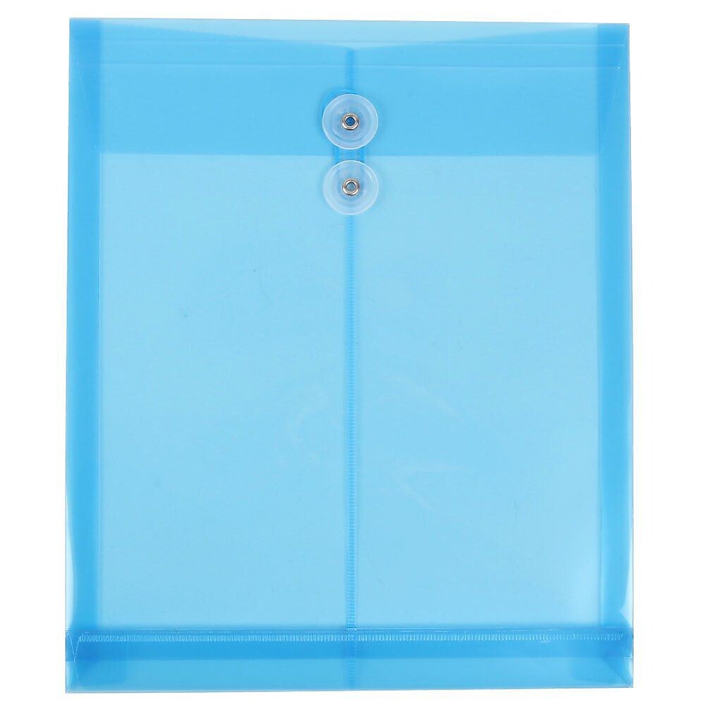 JAM Paper® Plastic Envelopes with Button and String Tie Closure, Letter Open End, 9.75 x 11.75, Blue, 12/Pack (118B1BU)