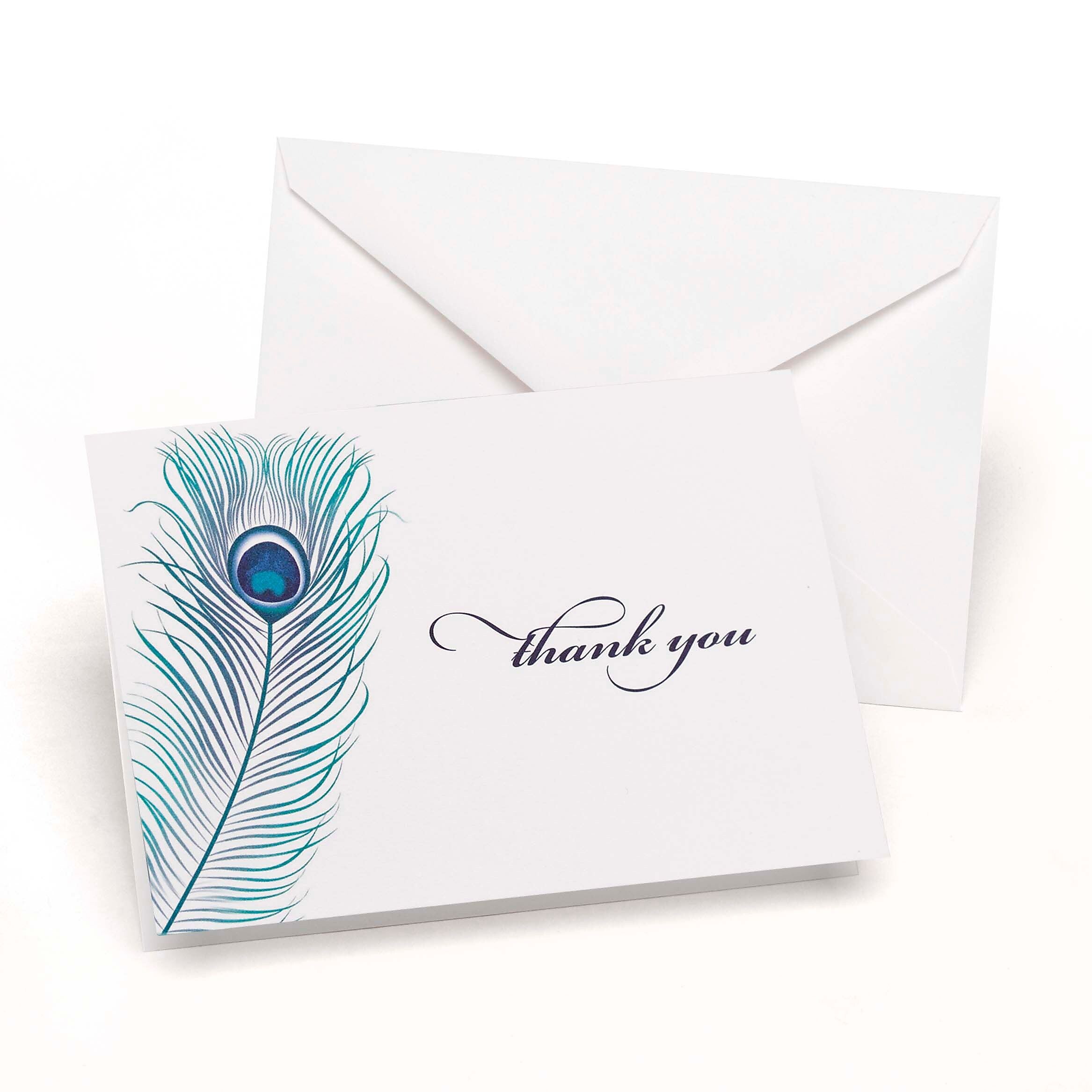 HBH™ 3 1/2" x 4 7/8" Peacock Feather Wedding Thank You Card, White/Navy, 50/Pack