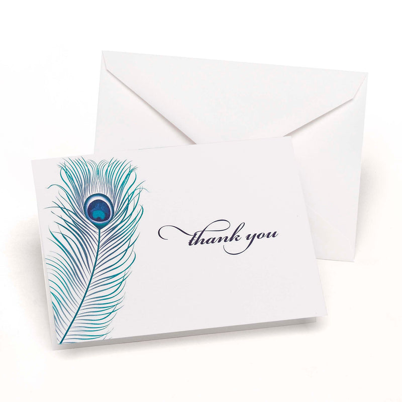 HBH™ 3 1/2" x 4 7/8" Peacock Feather Wedding Thank You Card, White/Navy, 50/Pack