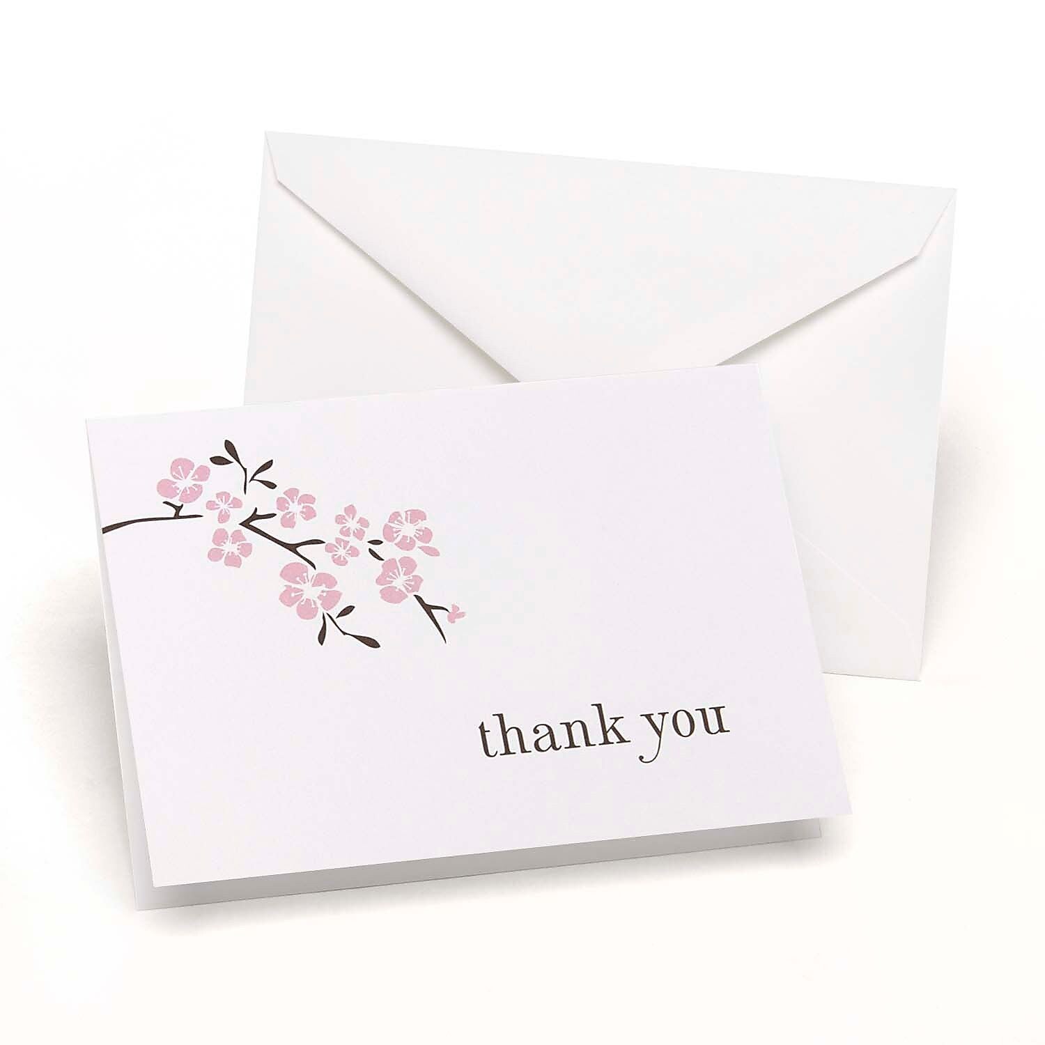 HBH™ 3 1/2" x 4 7/8" Cherry Blossom Wedding Thank You Card, Bright White/Pink/Brown, 50/Pack