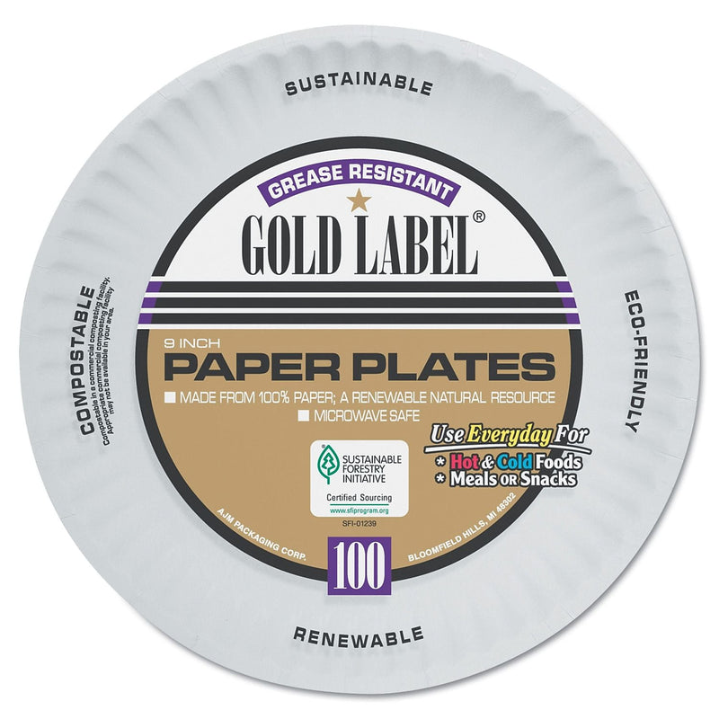 AJM PACKAGING Gold Label White Coated Paper Plate 9"