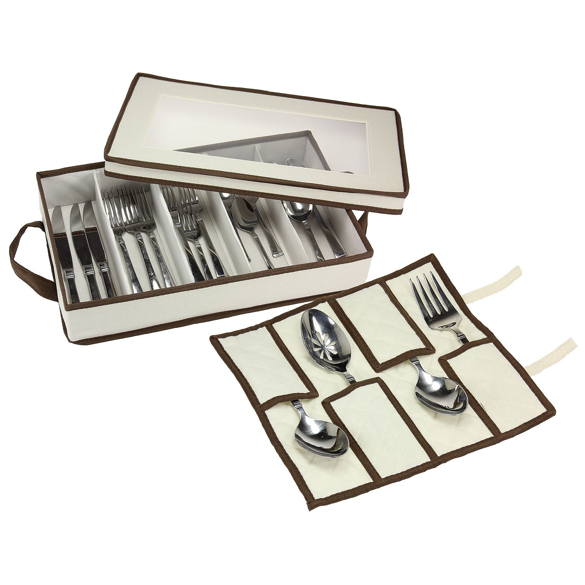 Household Essentials Flatware Storage Chest with Separate Serving Utensil Storage Pouch (546-1)