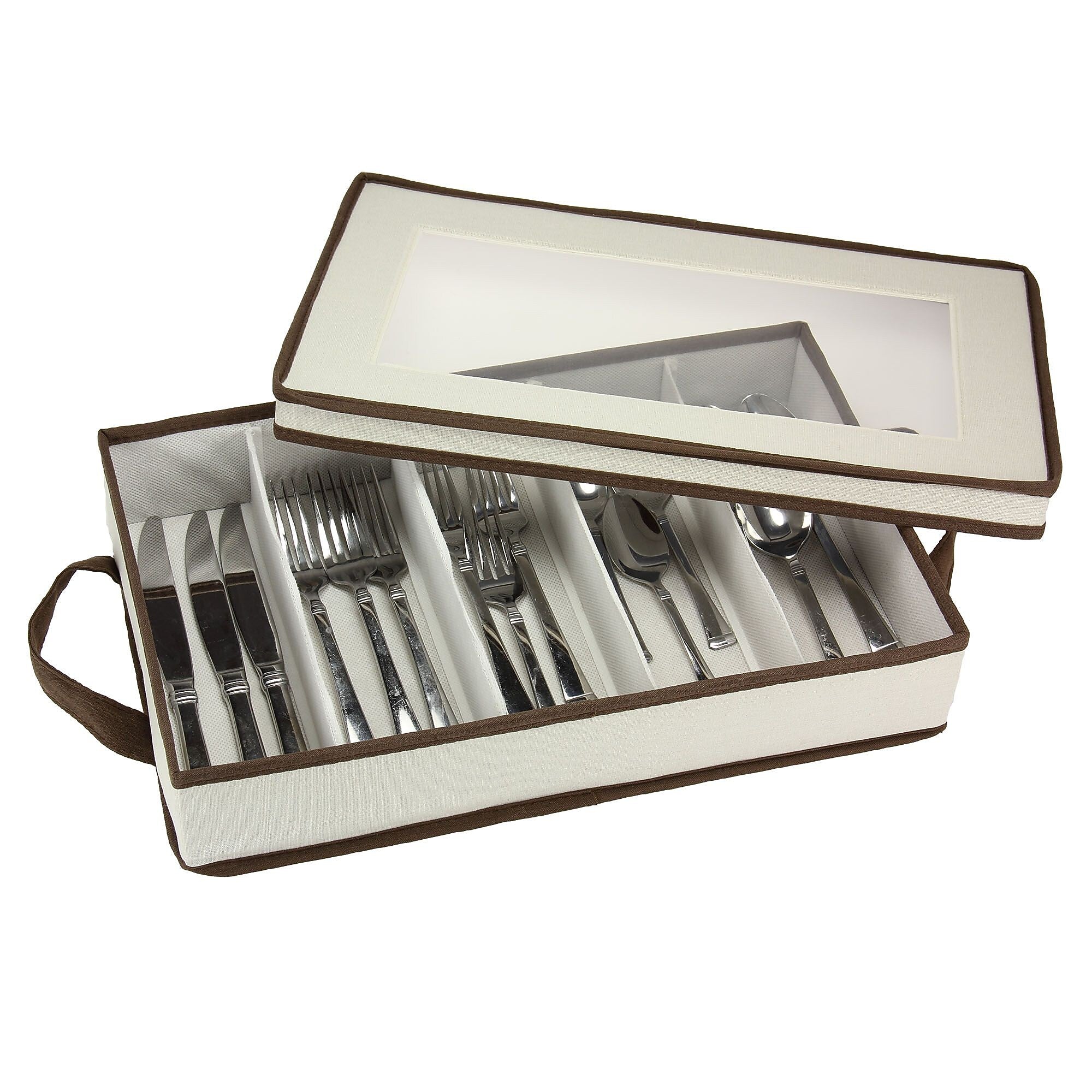 Household Essentials Flatware Storage Chest with Separate Serving Utensil Storage Pouch (546-1)
