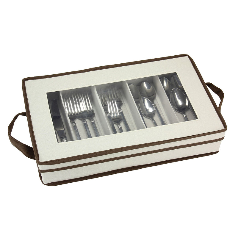 Household Essentials Flatware Storage Chest with Separate Serving Utensil Storage Pouch (546-1)