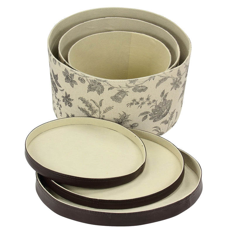 Household Essentials Hat Box Set with Faux Leather Lids, Floral (619-1)