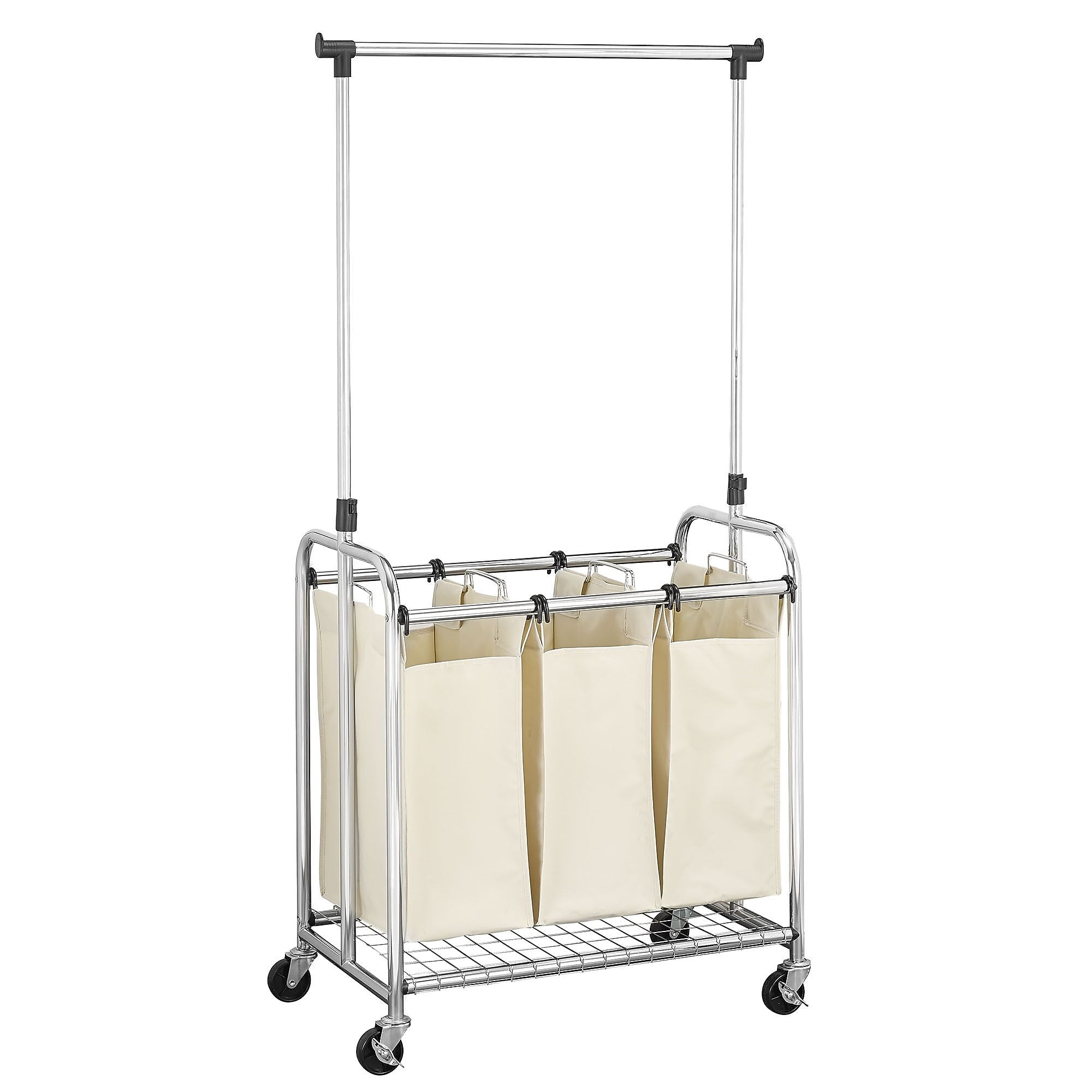 Household Essentials 3-Section Rolling Laundry Sorter, Chrome (6023-1)