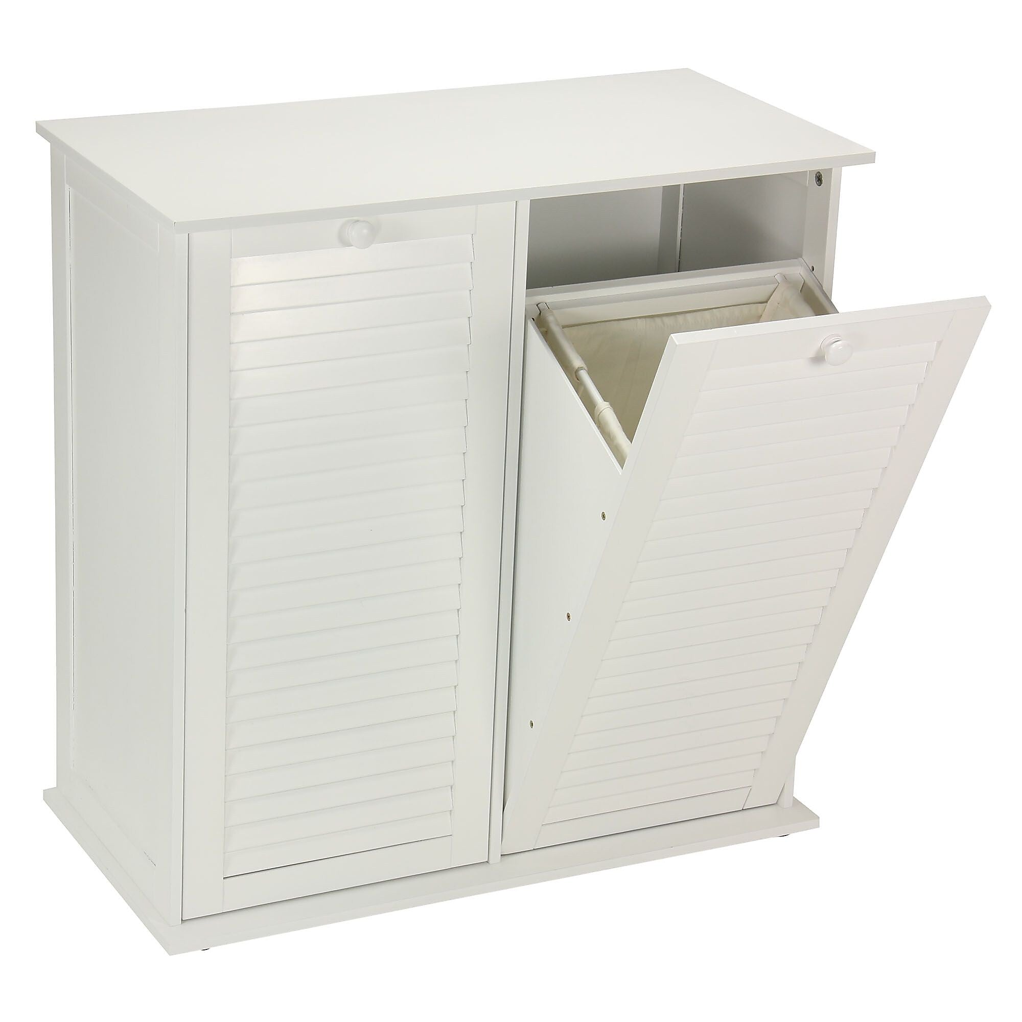 Household Essentials Tilt-Out Laundry Sorter Cabinet with Shutter Front, White (18411-1)