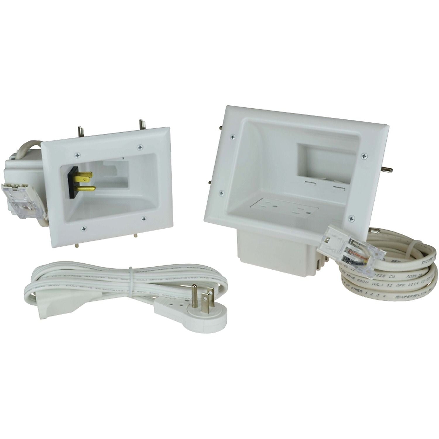 Datacomm® 50-6623 Flat Panel TV Cable Organizer Kit With Duplex Power Solution, White