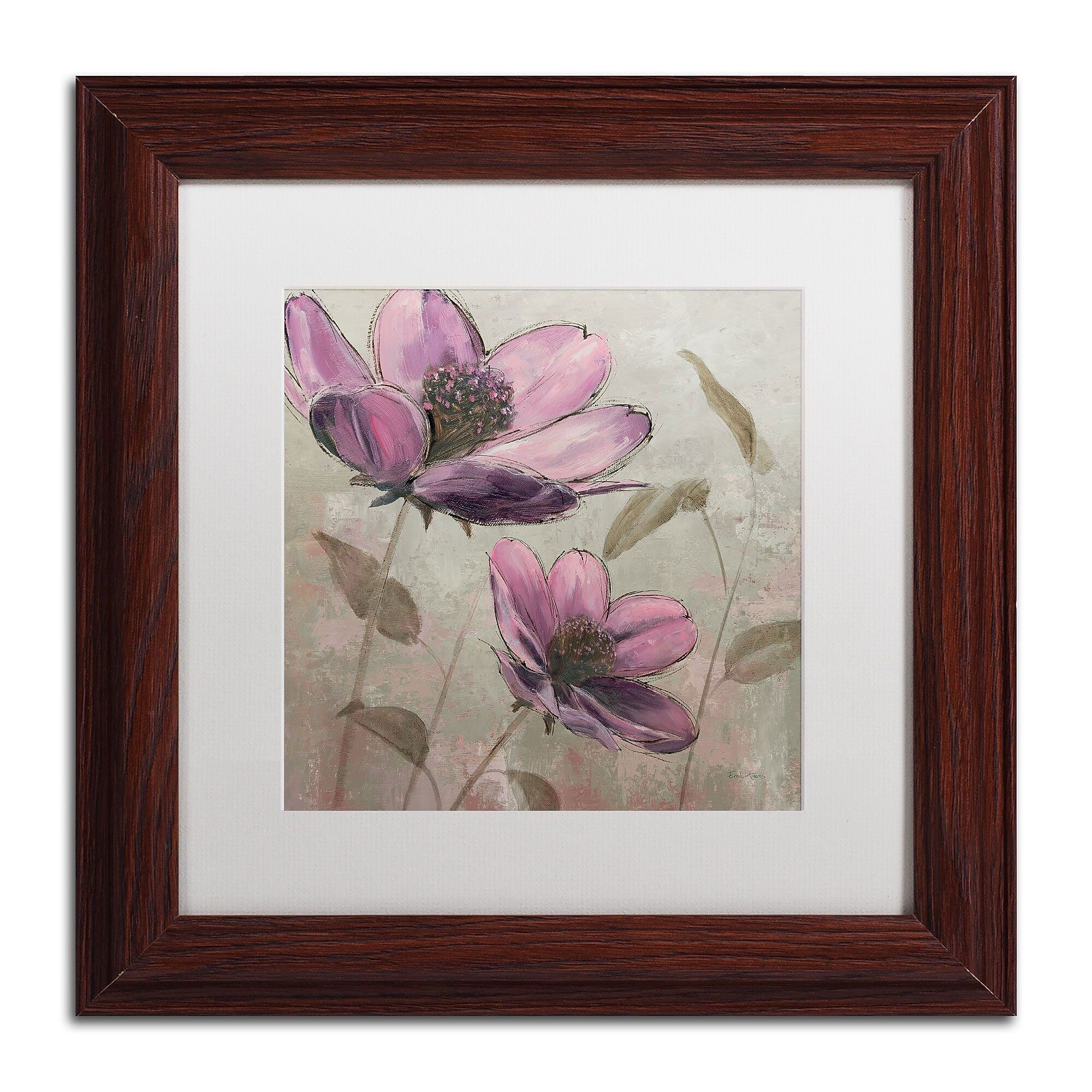 Trademark Fine Art WAP0106-W1111MF "Plum Floral II" by Emily Adams 11" x 11" Framed Art, WHT MTD