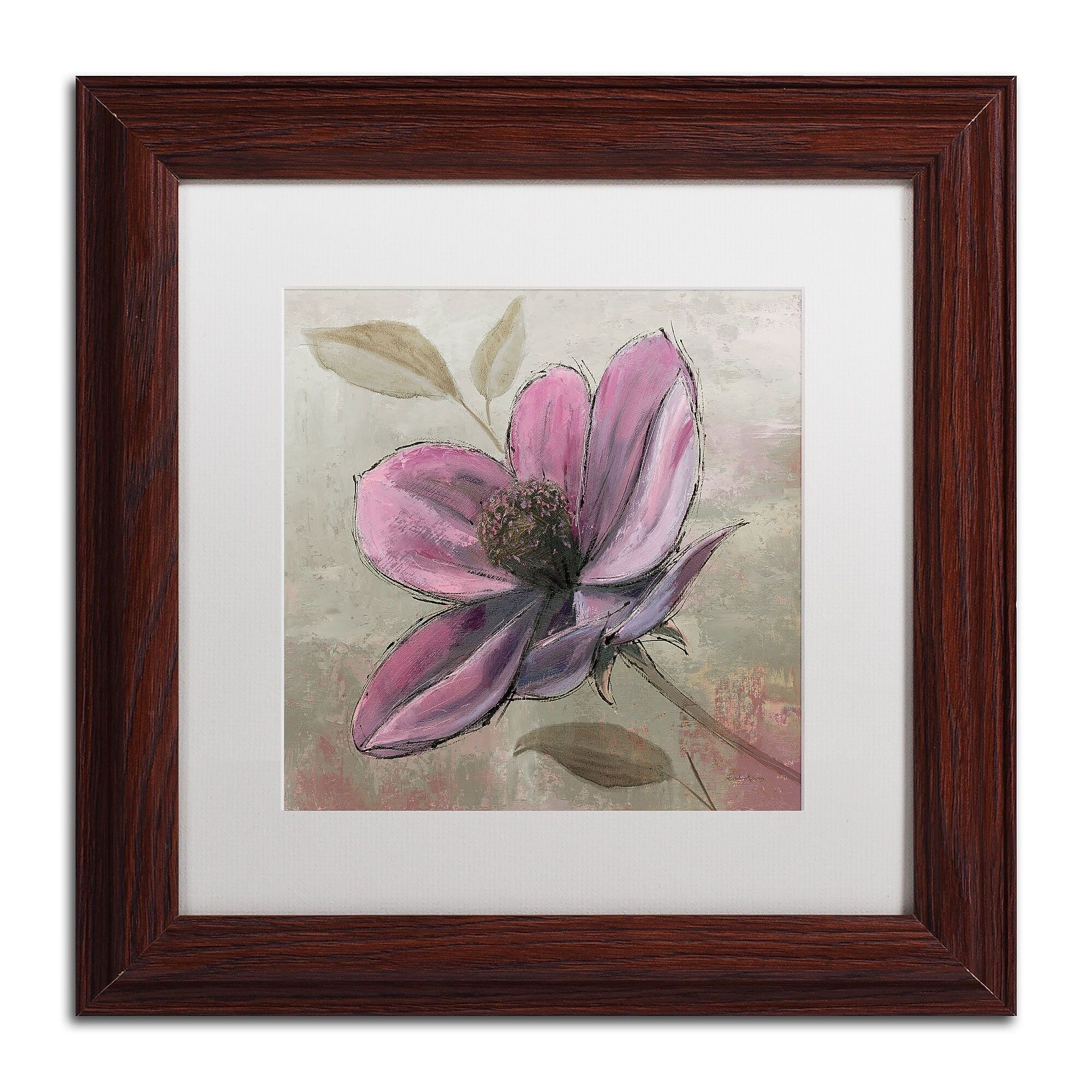 Trademark Fine Art WAP0107-W1111MF "Plum Floral III" by Emily Adams 11" x 11" Framed Art, WHT MTD