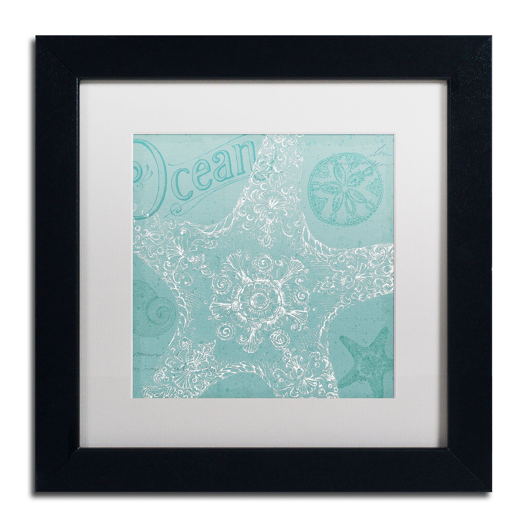 Trademark Fine Art WAP0097-B1111MF "Aqua Treasure I" by Daphne Brissonnet 11" x 11" FRM Art, WHT MTD