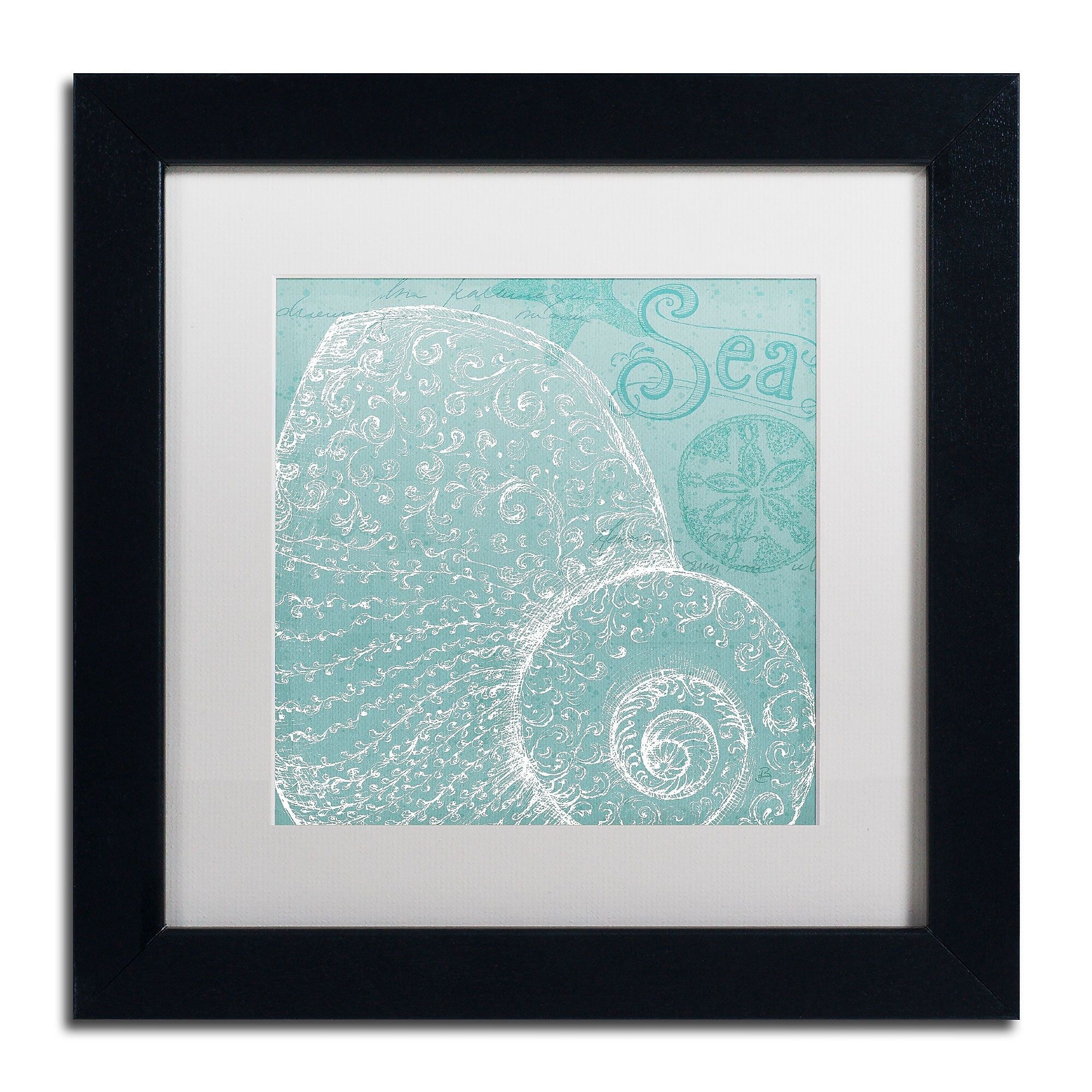 Trademark Fine Art WAP0100-B1111MF Aqua Treasure IV by Daphne Brissonnet 11x11 FRM Art, WHT MTD