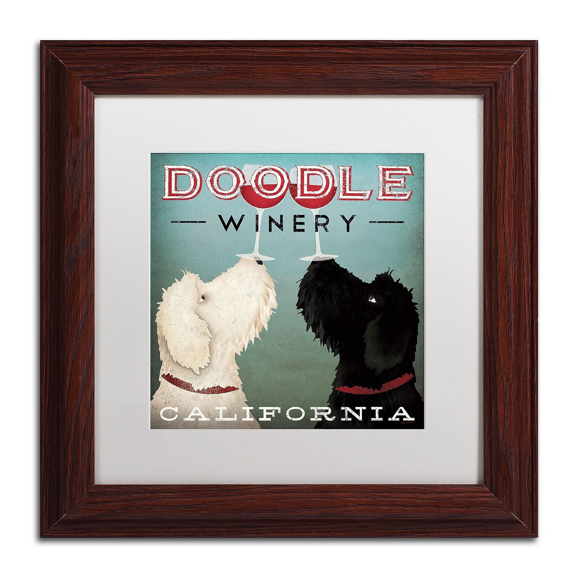 Trademark Fine Art WAP0124-W1111MF "Doodle Wine" by Ryan Fowler 11" x 11" Framed Art, White Matted