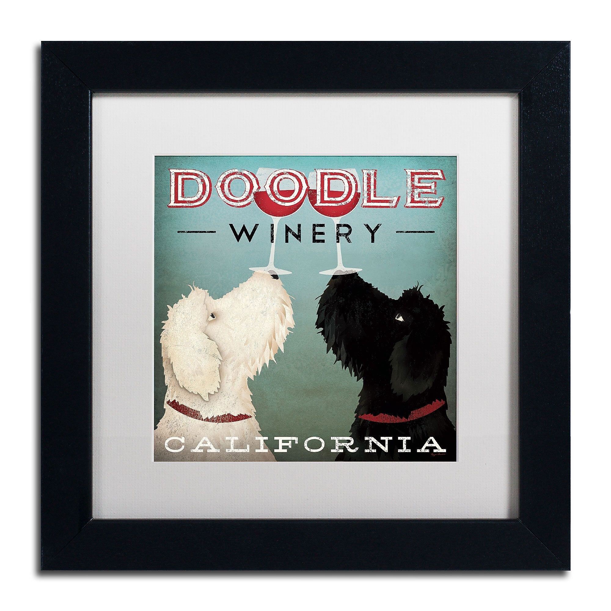 Trademark Fine Art WAP0124-B1111MF "Doodle Wine" by Ryan Fowler 11" x 11" Framed Art, White Matted