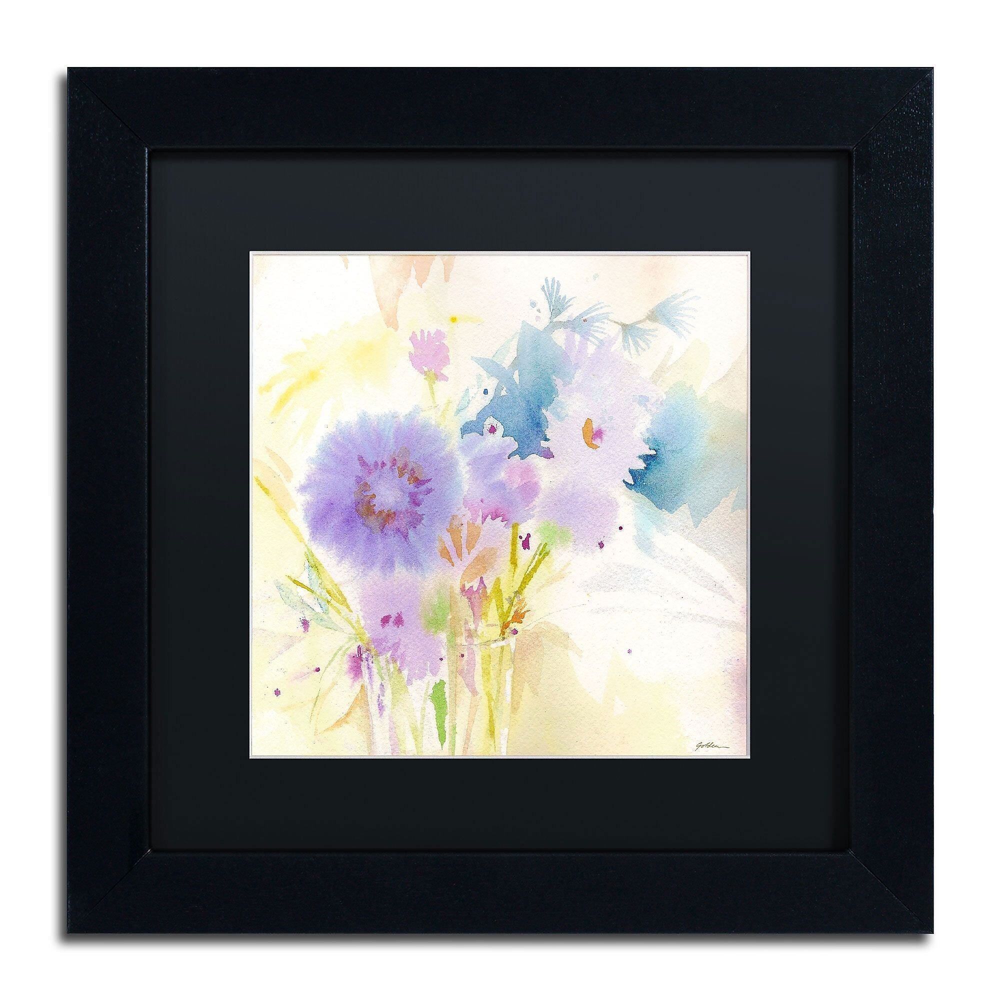 Trademark Fine Art SG5708-B1111BMF "Mixed Blue Bouquet" by Sheila Golden 11" x 11" FRM Art, BLK MTD