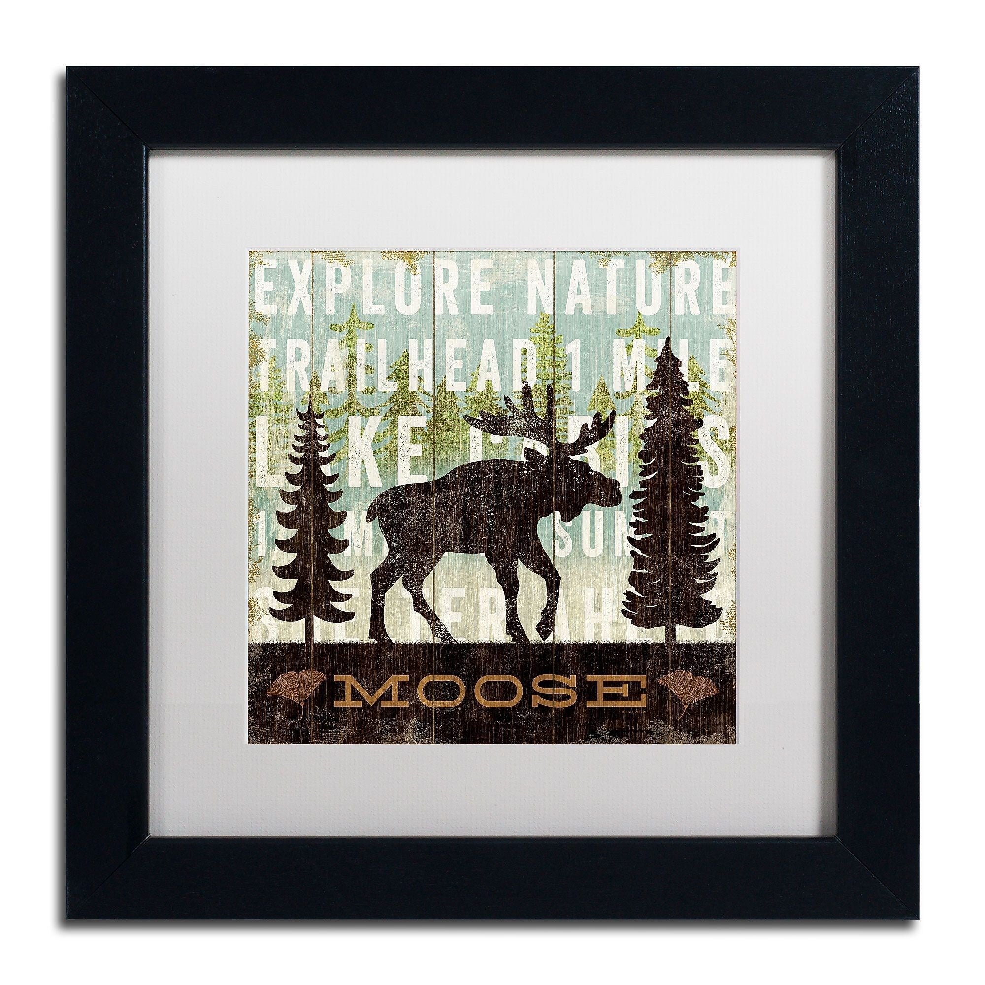 Trademark Fine Art WAP0119-B1111MF Simple Living Moose by Michael Mullan 11x11 FRM Art, WHT MTD