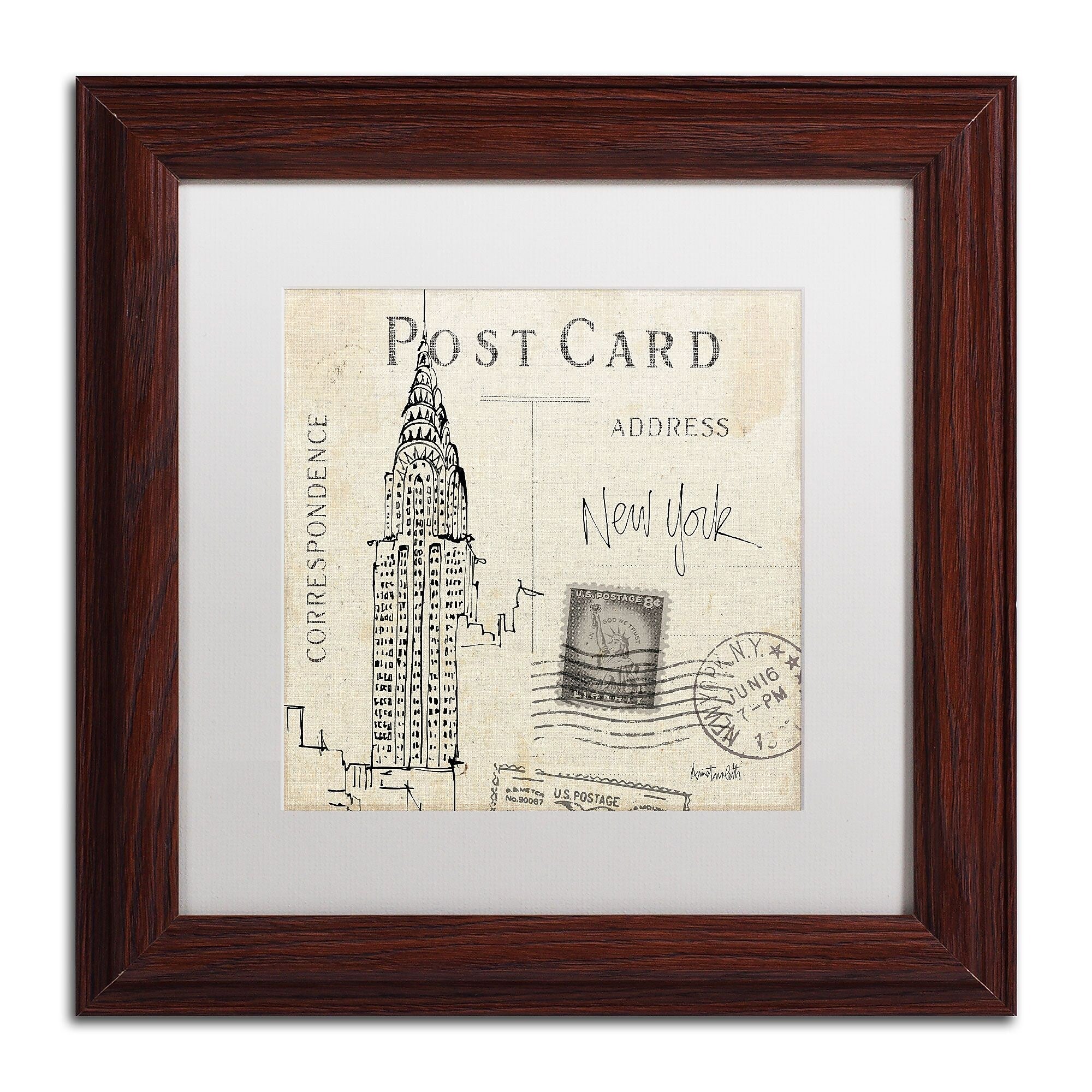 Trademark Fine Art WAP0090-W1111MF Postcard Sketches I' by Anne Tavoletti 11x11 FRM Art, WHT MTD