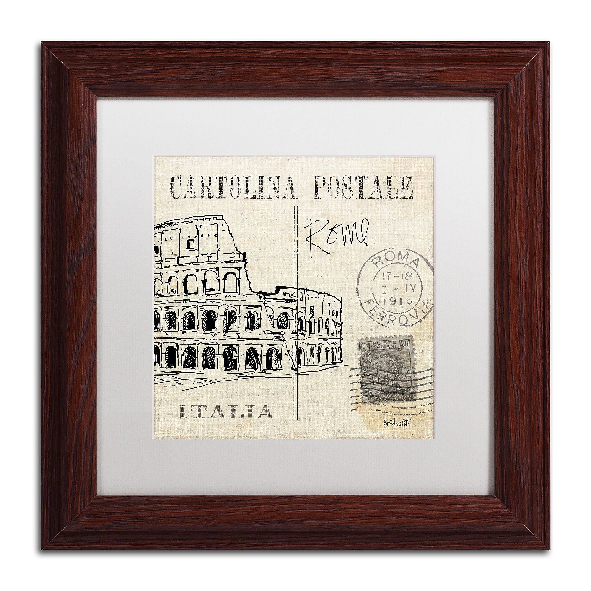 Trademark Fine Art WAP0093-W1111MF Postcard Sketches IV by Anne Tavoletti 11x11 FRM Art, WHT MTD