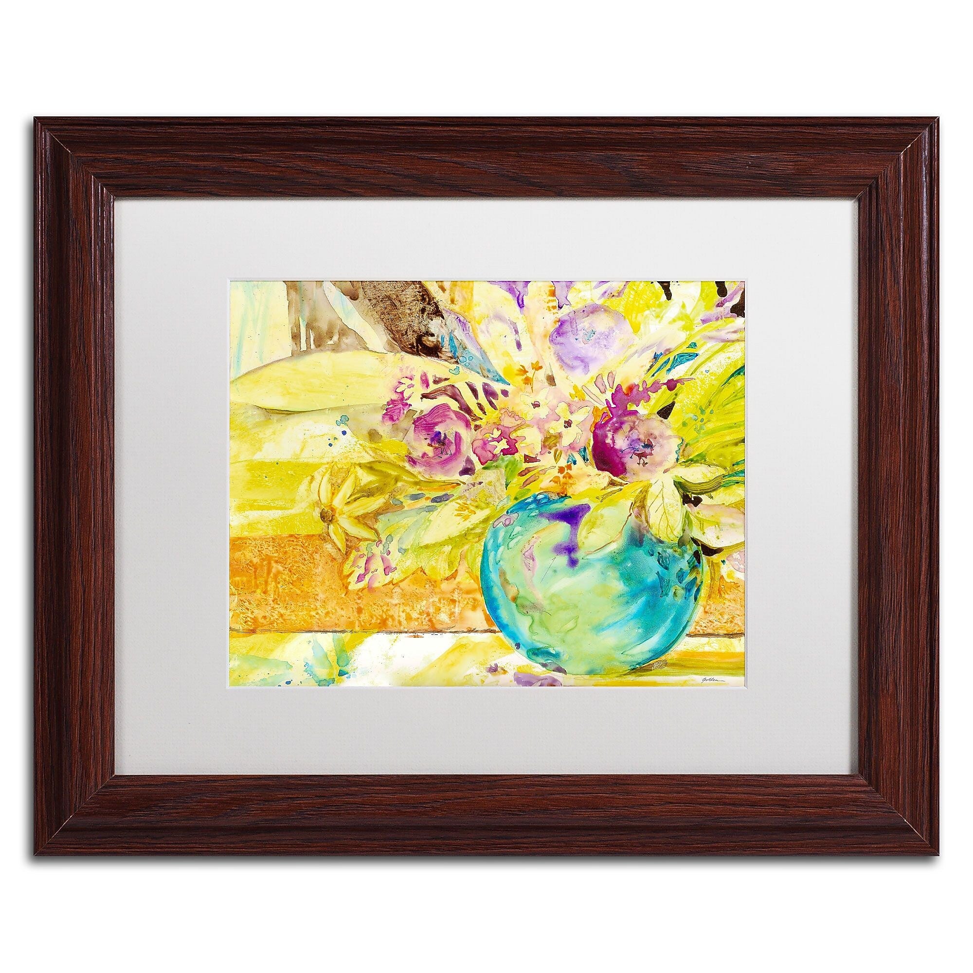 Trademark Fine Art SG5695-W1114MF "The Aqua Vase" by Sheila Golden 11" x 14" Framed Art, WHT MTD