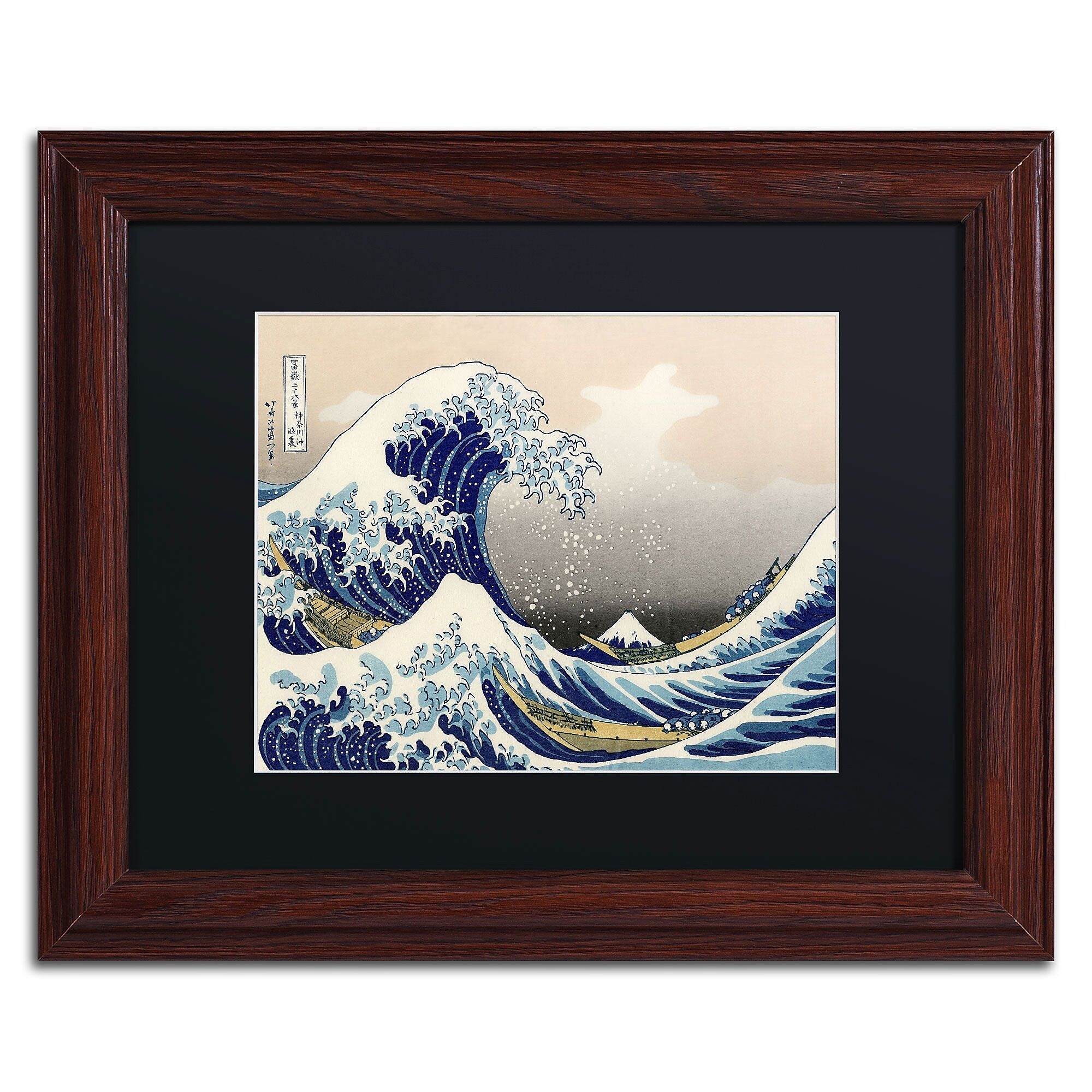Trademark Fine Art The Great Kanagawa Wave by Katsushika Hokusai 11x14 FRM Art, BLK MTD (BL0191-W1114BMF)