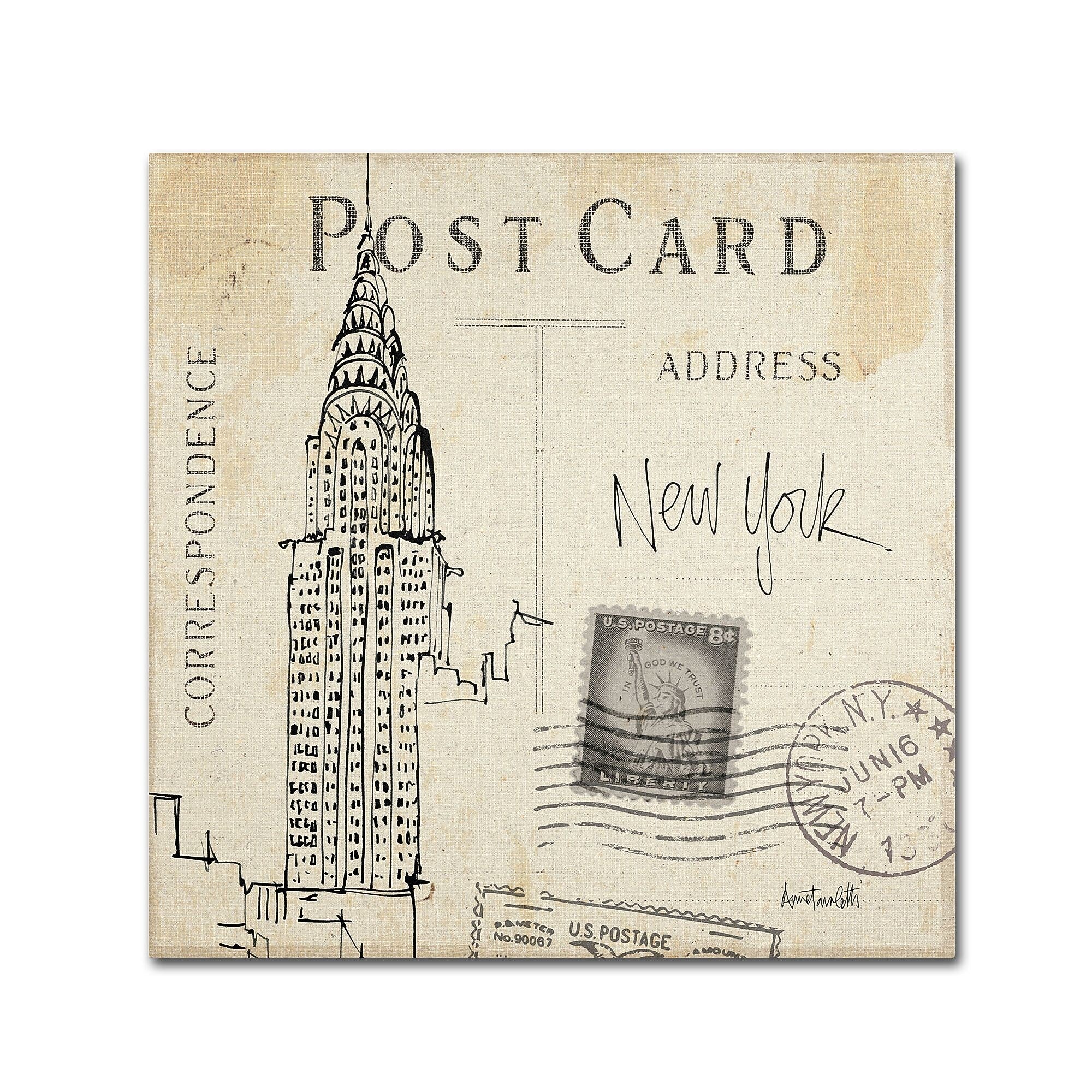 Trademark Fine Art WAP0090-C2424GG "Postcard Sketches I" by Anne Tavoletti 24" x 24" Frameless Art