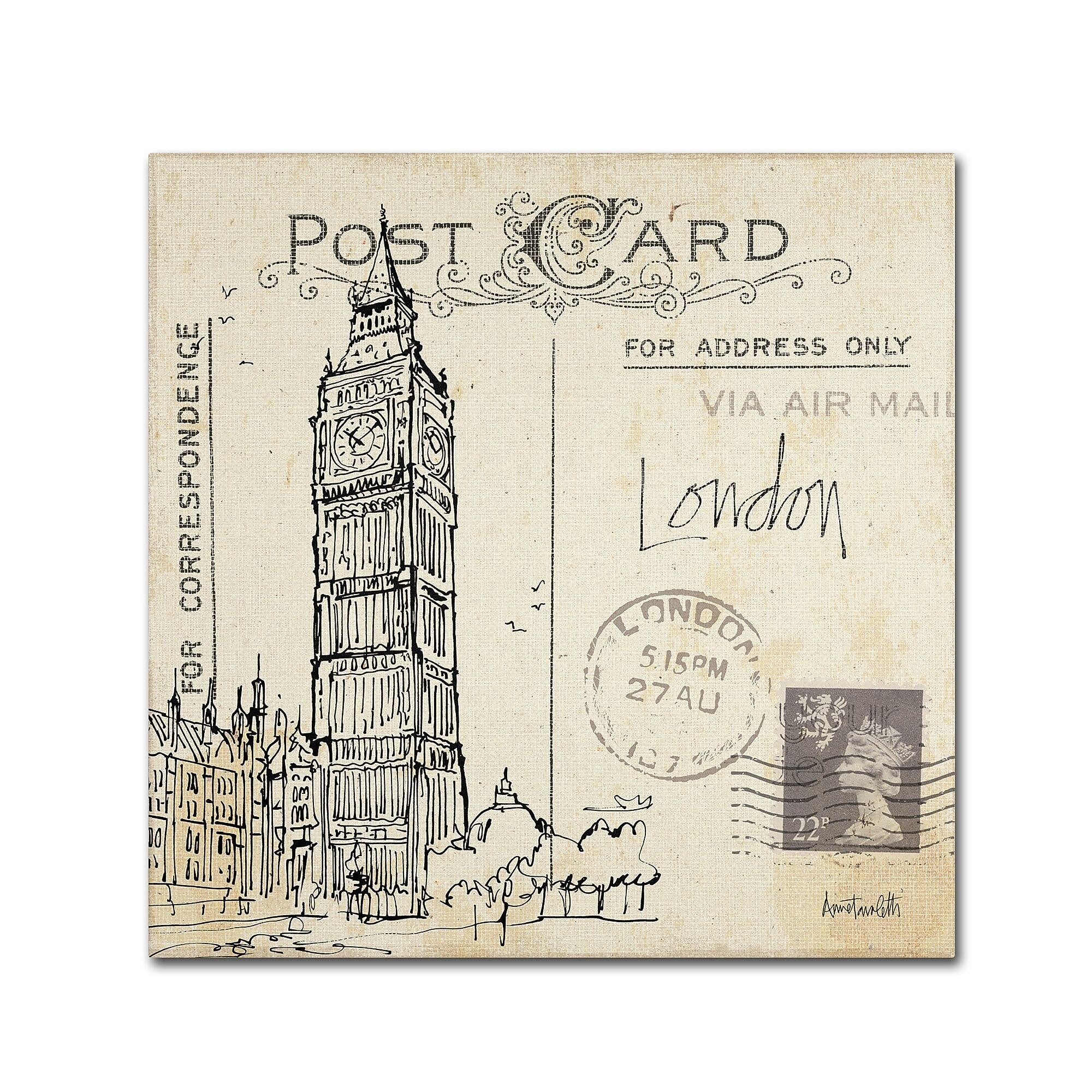 Trademark Fine Art WAP0091-C3535GG "Postcard Sketches II" by Anne Tavoletti 35" x 35" Frameless Art