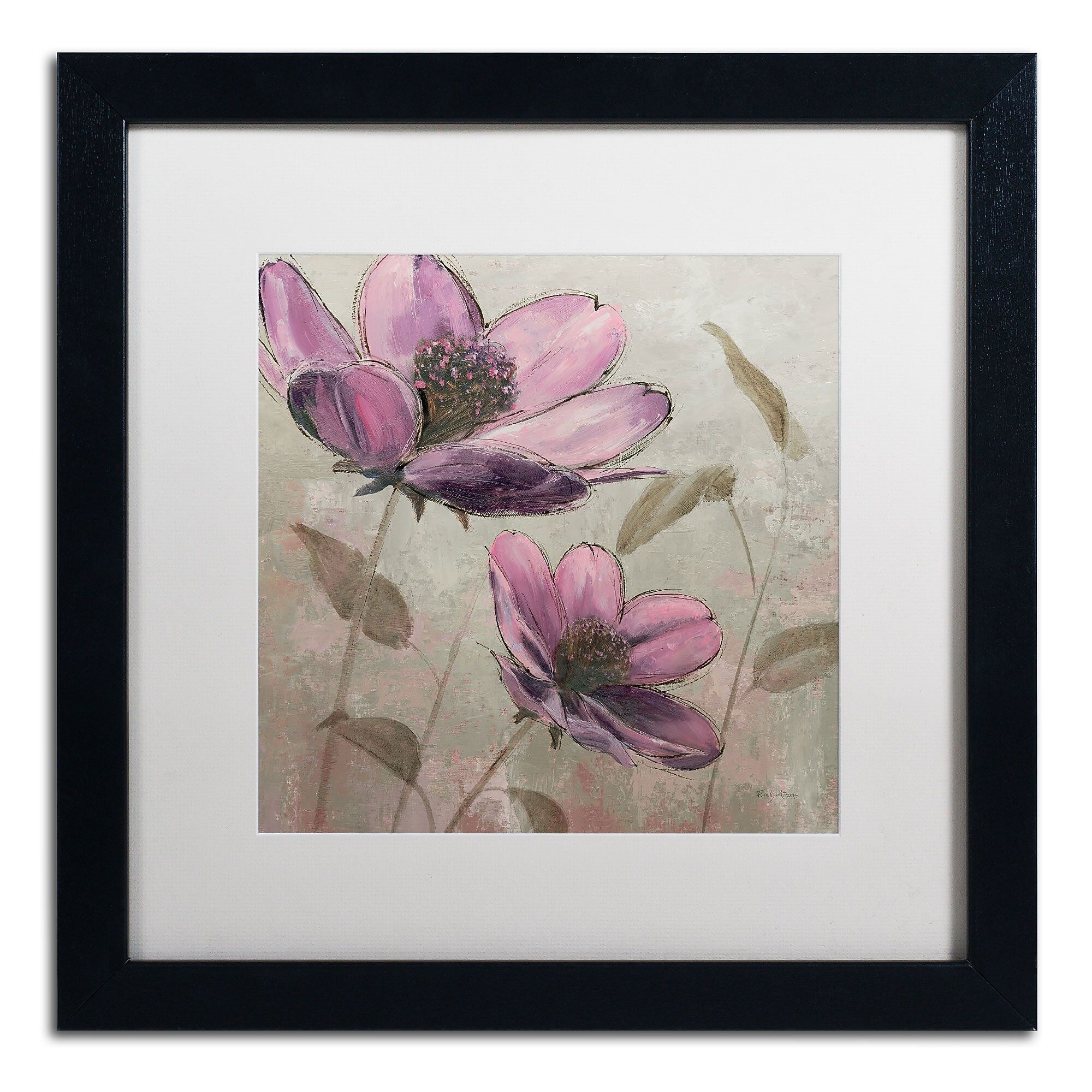 Trademark Fine Art WAP0106-B1616MF "Plum Floral II" by Emily Adams 16" x 16" Framed Art, WHT MTD