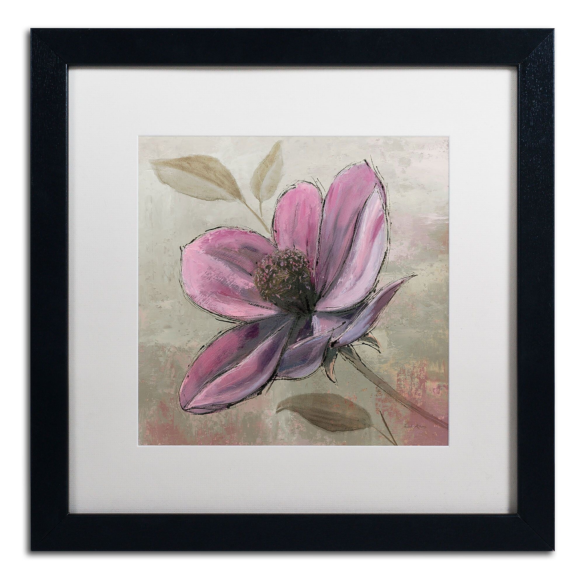Trademark Fine Art WAP0107-B1616MF "Plum Floral III" by Emily Adams 16" x 16" Framed Art, WHT MTD