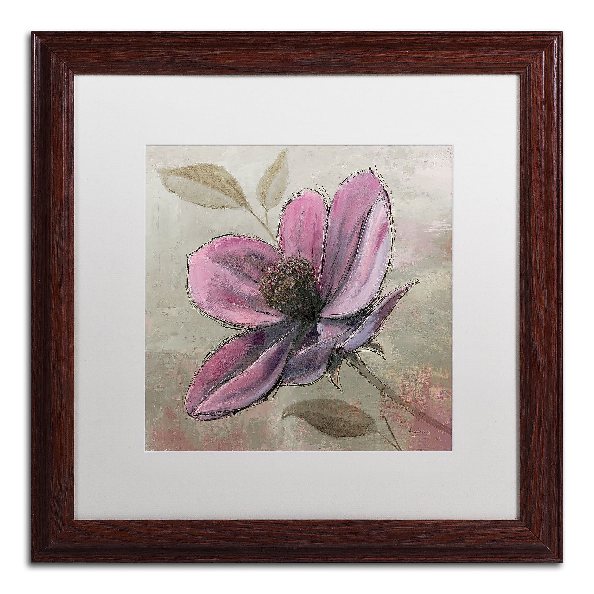 Trademark Fine Art WAP0107-W1616MF "Plum Floral III" by Emily Adams 16" x 16" Framed Art, WHT MTD