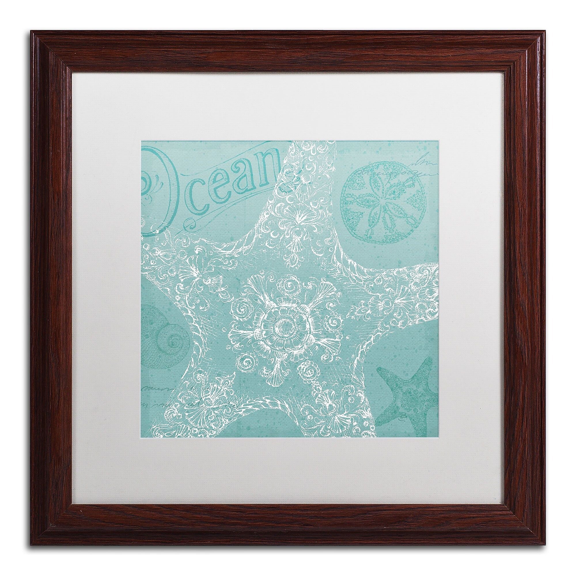 Trademark Fine Art WAP0097-W1616MF "Aqua Treasure I" by Daphne Brissonnet 16" x 16" FRM Art, WHT MTD