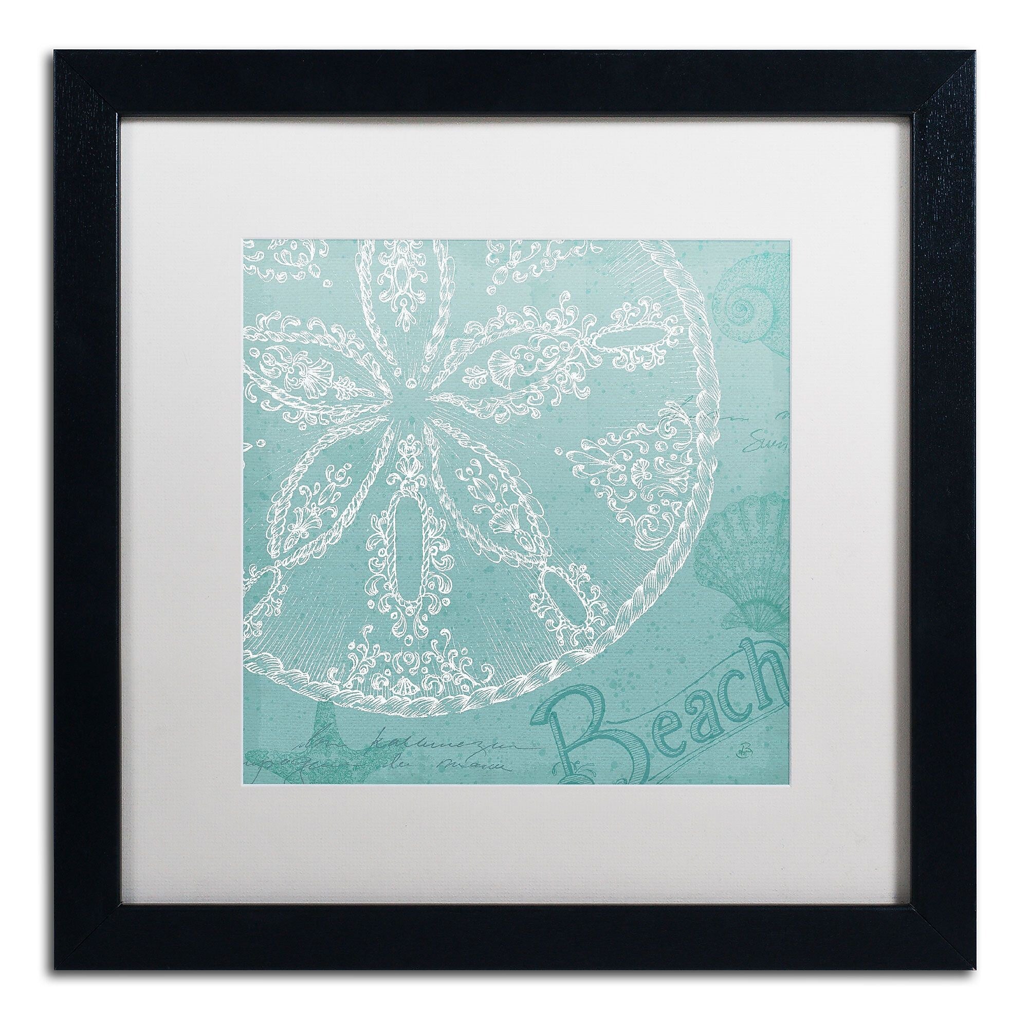 Trademark Fine Art WAP0098-B1616MF Aqua Treasure II by Daphne Brissonnet 16x16 FRM Art, WHT MTD