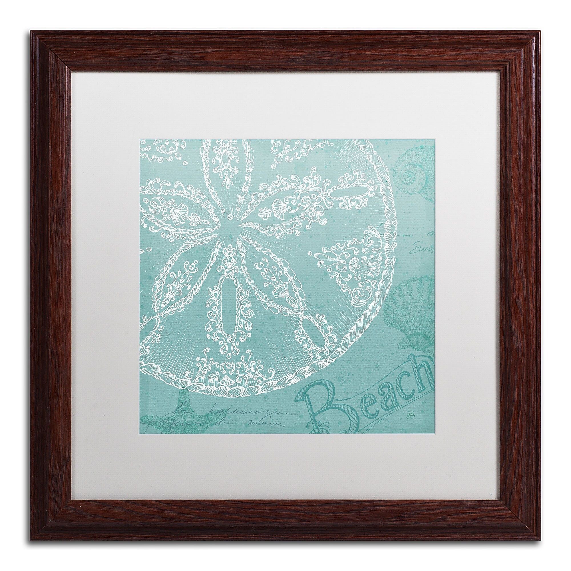 Trademark Fine Art WAP0098-W1616MF Aqua Treasure II by Daphne Brissonnet 16x16 FRM Art, WHT MTD