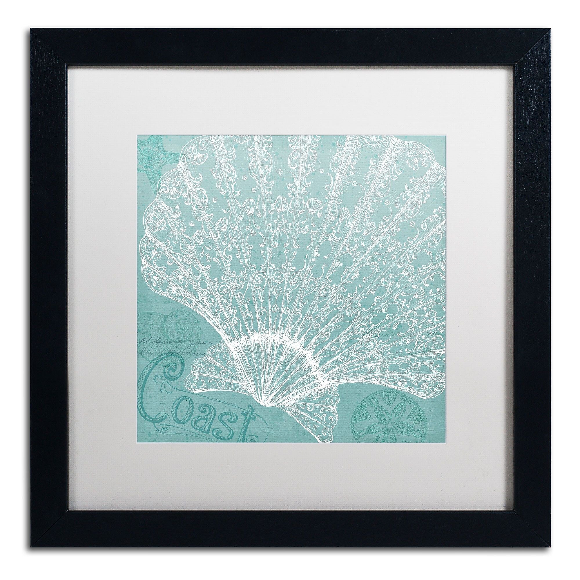 Trademark Fine Art WAP0099-B1616MF Aqua Treasure III by Daphne Brissonnet 16x16 FRM Art, WHT MTD
