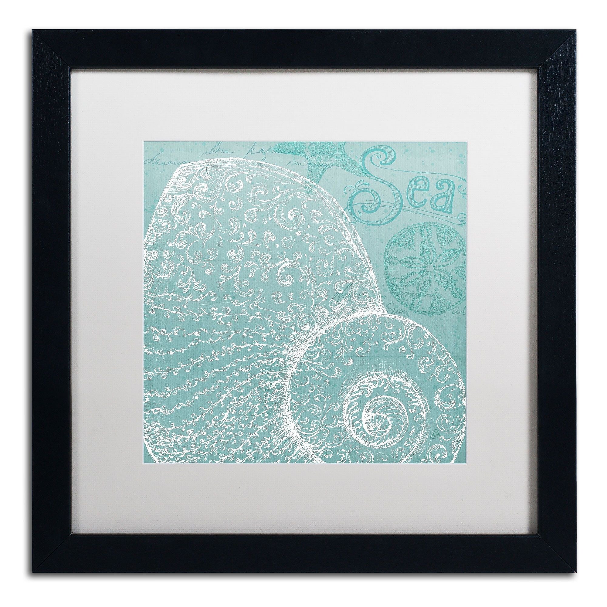 Trademark Fine Art WAP0100-B1616MF Aqua Treasure IV by Daphne Brissonnet 16x16 FRM Art, WHT MTD
