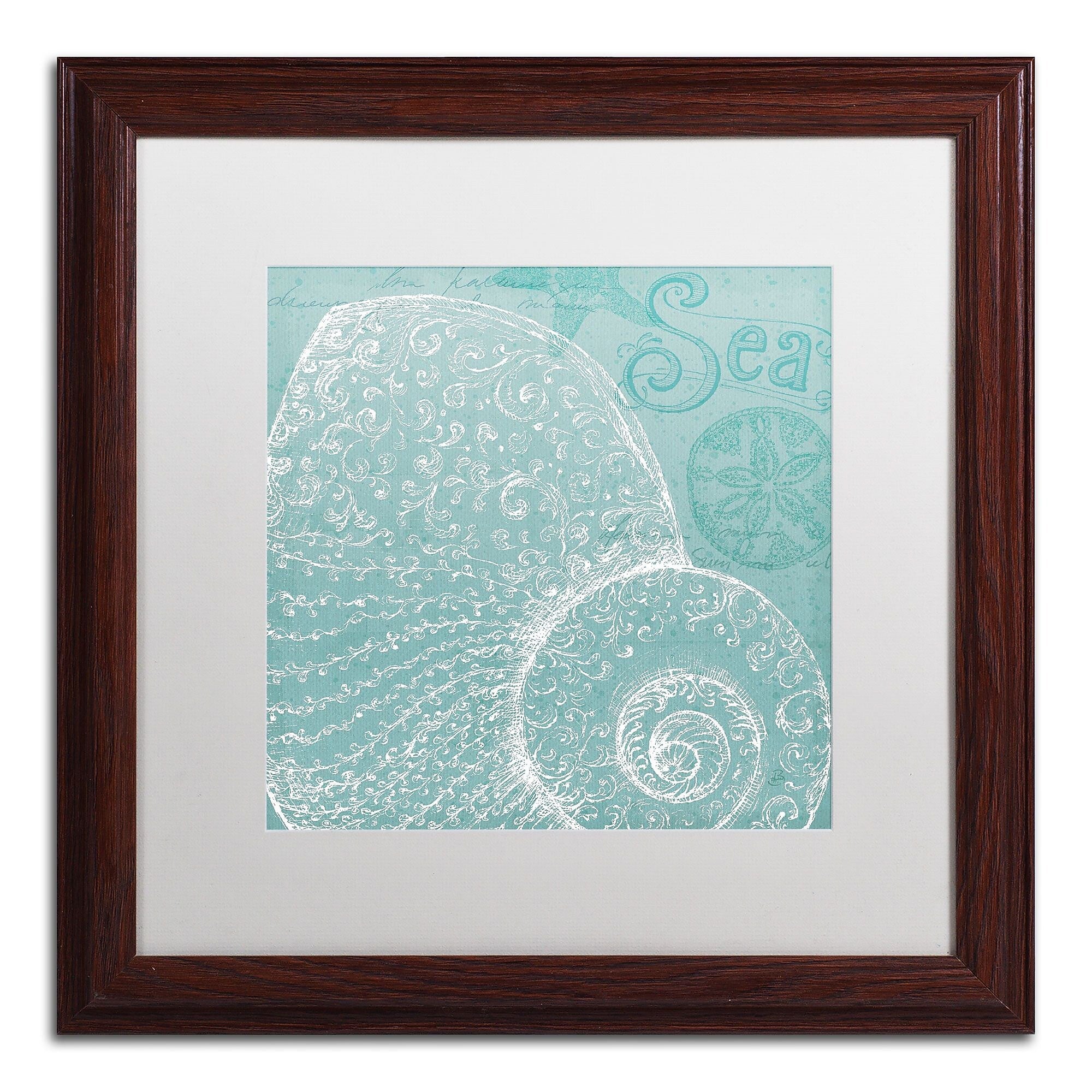 Trademark Fine Art WAP0100-W1616MF Aqua Treasure IV by Daphne Brissonnet 16x16 FRM Art, WHT MTD