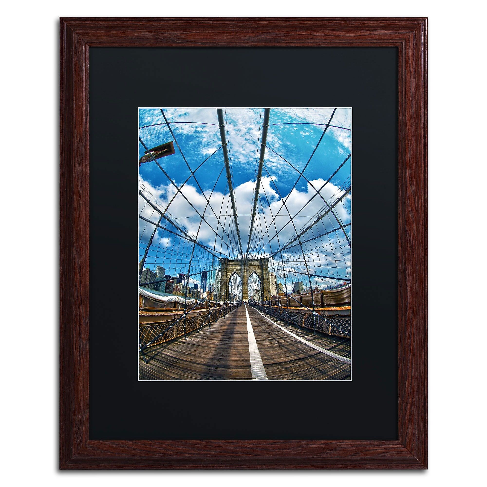 Trademark Fine Art MZ0197-W1620BMF "Brooklyn Bridge" by CATeyes 20" x 16" Framed Art, Black Matted