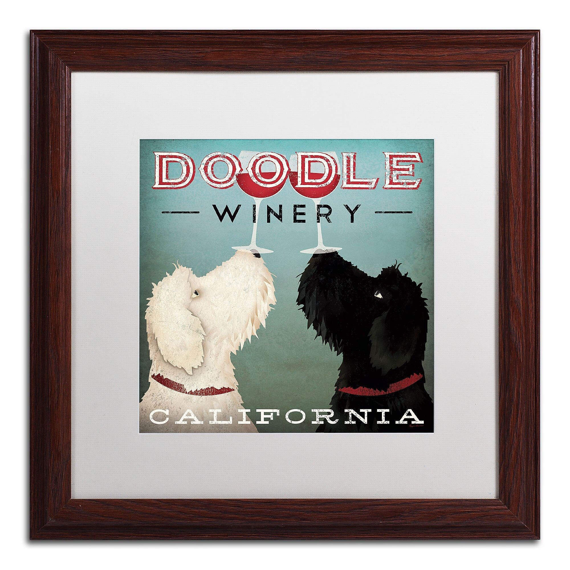 Trademark Fine Art WAP0124-W1616MF "Doodle Wine" by Ryan Fowler 16" x 16" Framed Art, White Matted