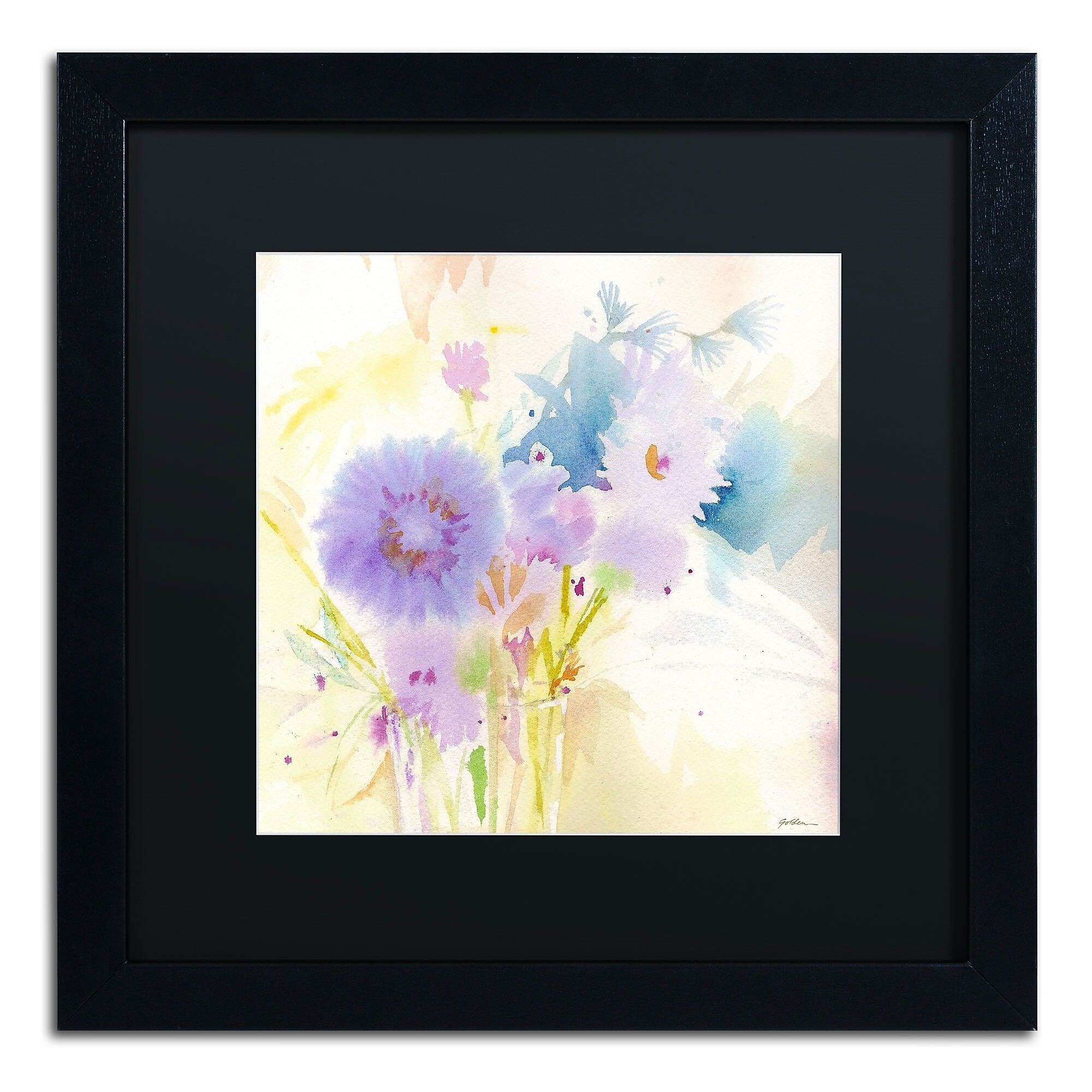 Trademark Fine Art SG5708-B1616BMF "Mixed Blue Bouquet" by Sheila Golden 16" x 16" FRM Art, BLK MTD
