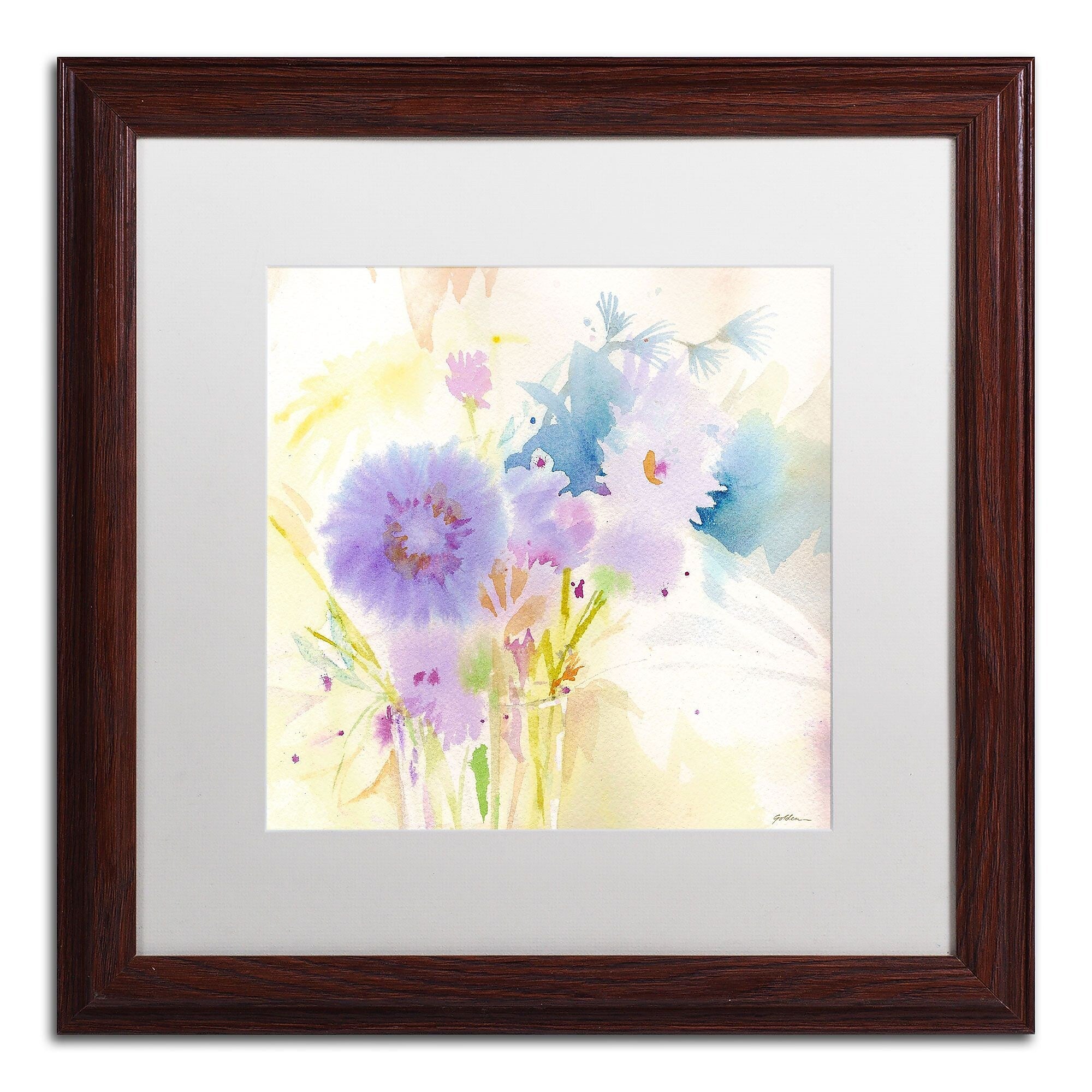 Trademark Fine Art SG5708-W1616MF "Mixed Blue Bouquet" by Sheila Golden 16" x 16" FRM Art, WHT MTD