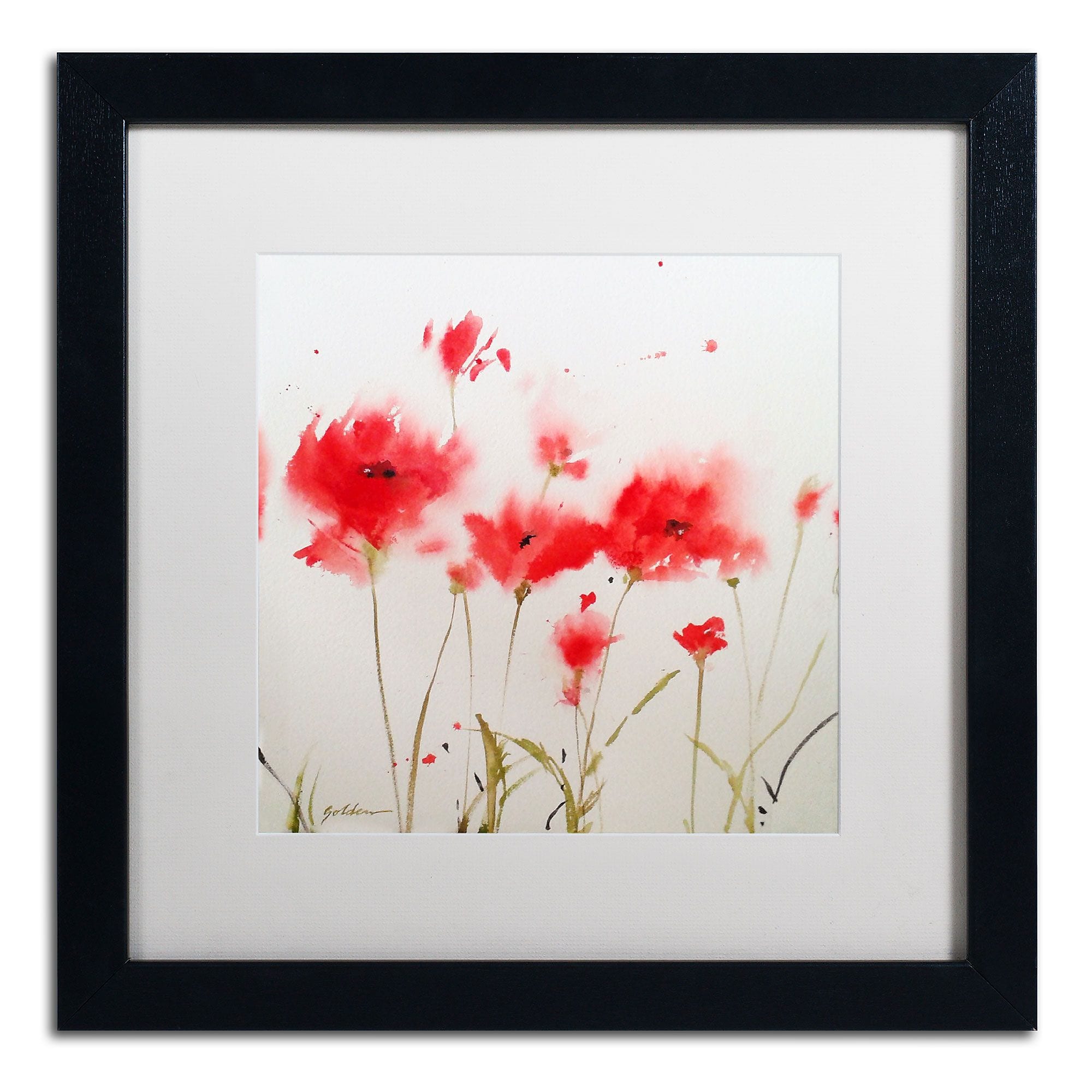 Trademark Fine Art SG5707-B1616MF "A Poppy Moment" by Sheila Golden 16" x 16" Framed Art, WHT MTD