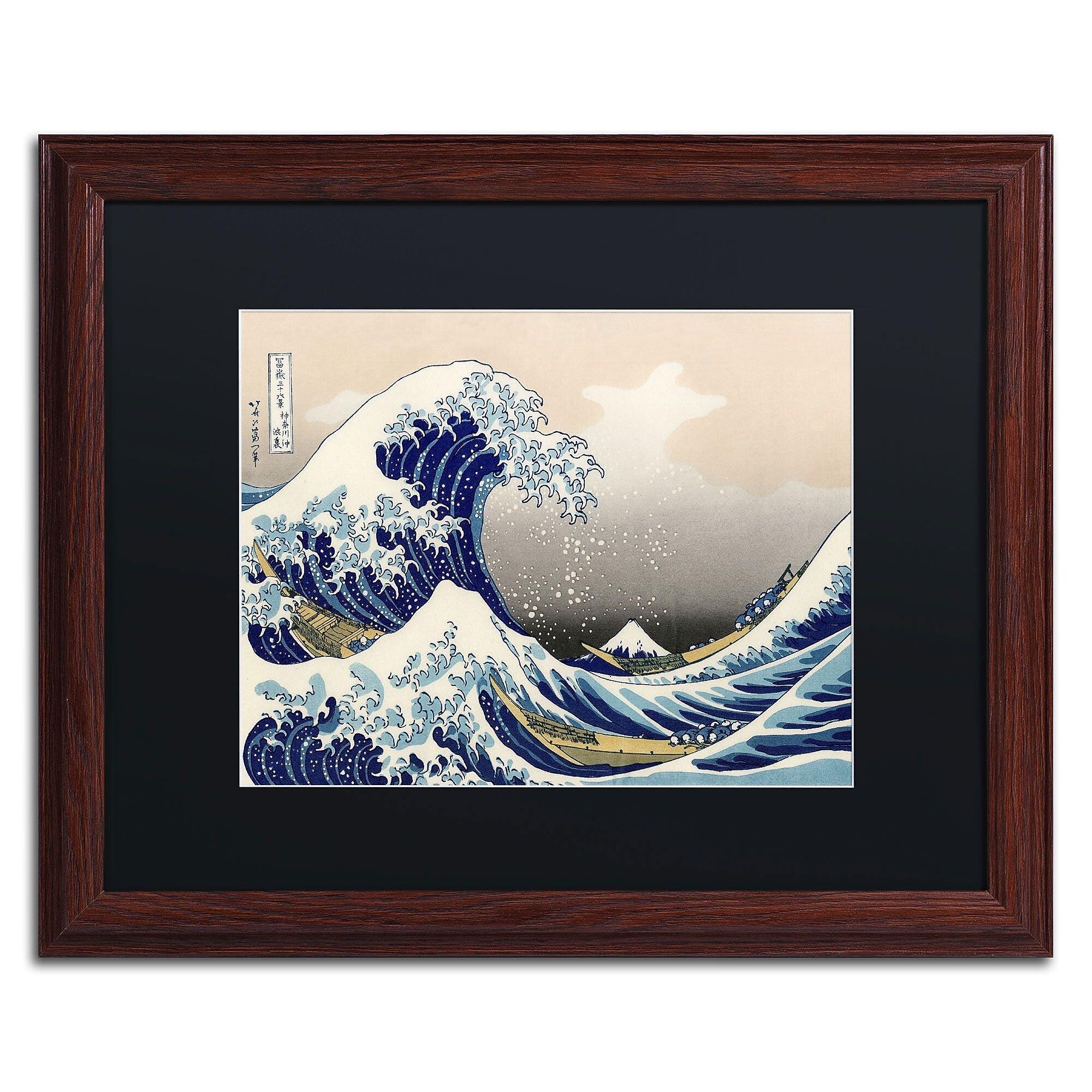 Trademark Fine Art The Great Kanagawa Wave by Katsushika Hokusai 16x20 FRM Art, BLK MTD (BL0191-W1620BMF)