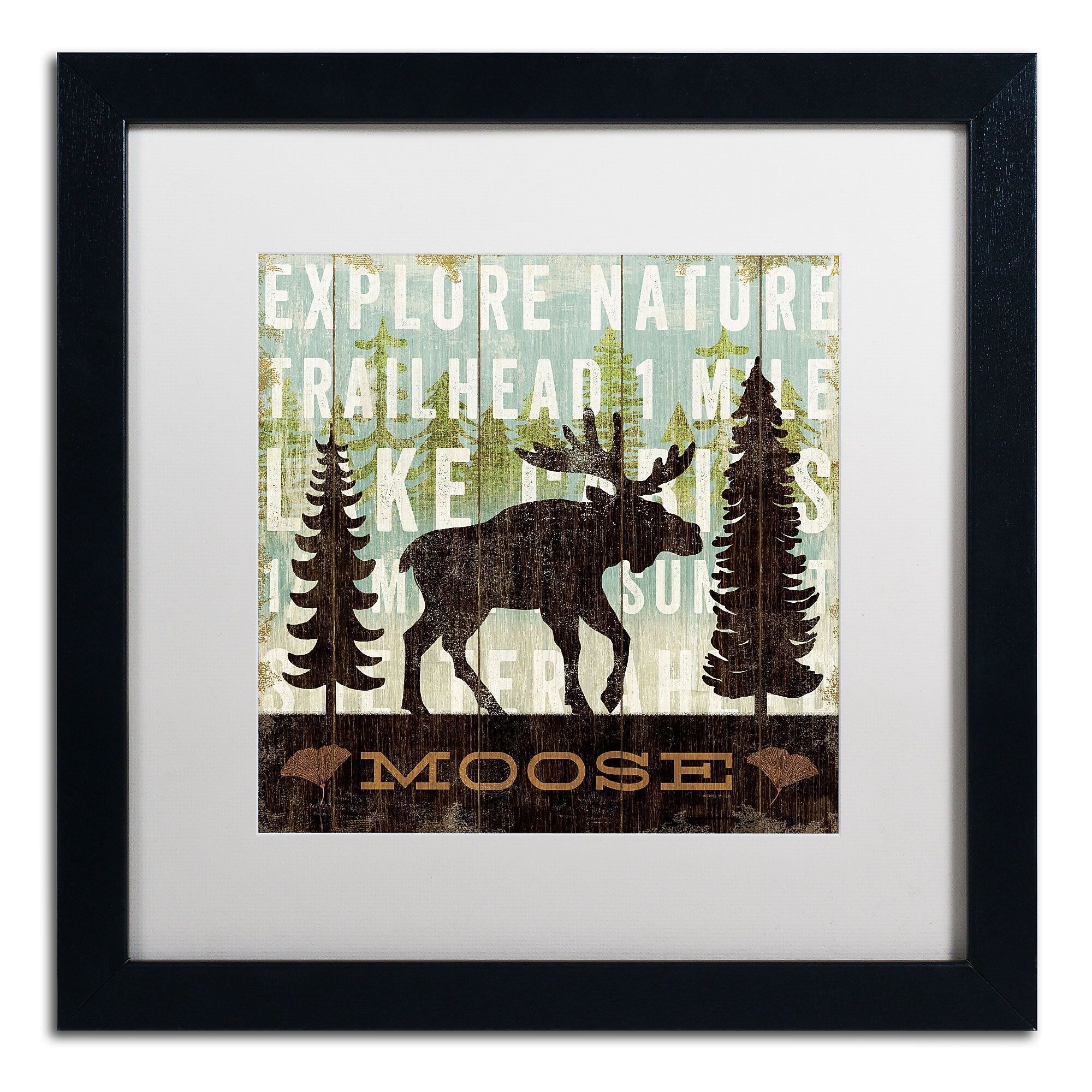 Trademark Fine Art WAP0119-B1616MF Simple Living Moose by Michael Mullan 16x16 FRM Art, WHT MTD