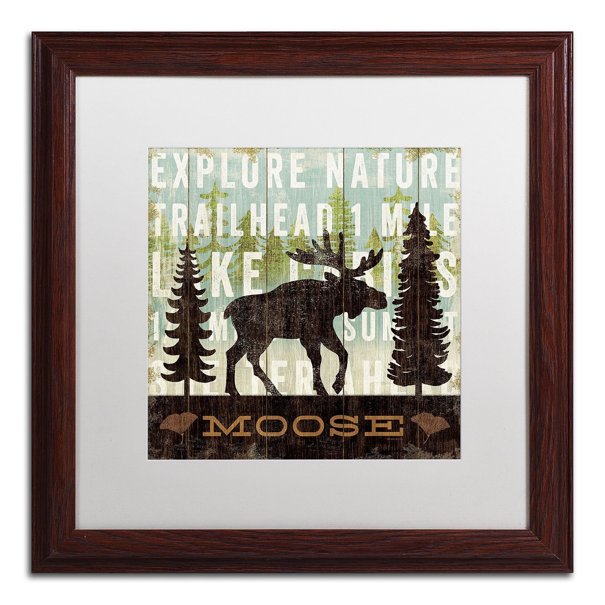 Trademark Fine Art WAP0119-W1616MF Simple Living Moose by Michael Mullan 16x16 FRM Art, WHT MTD