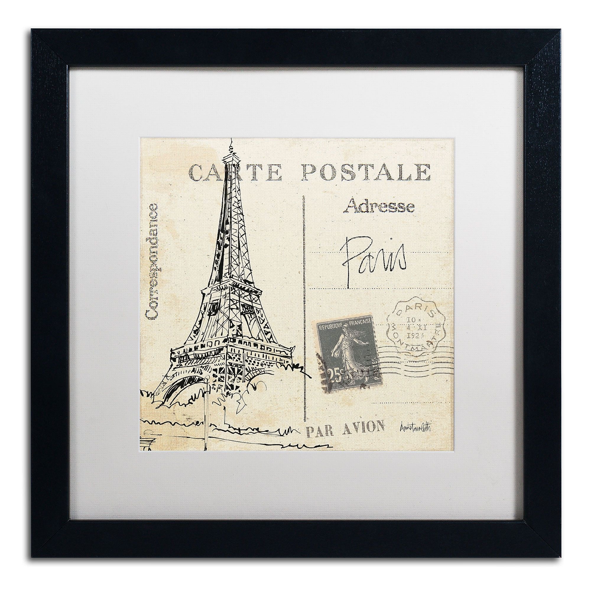 Trademark Fine Art WAP0092-B1616MF Postcard Sketches III by Anne Tavoletti 16x16 FRM Art, WHT MTD