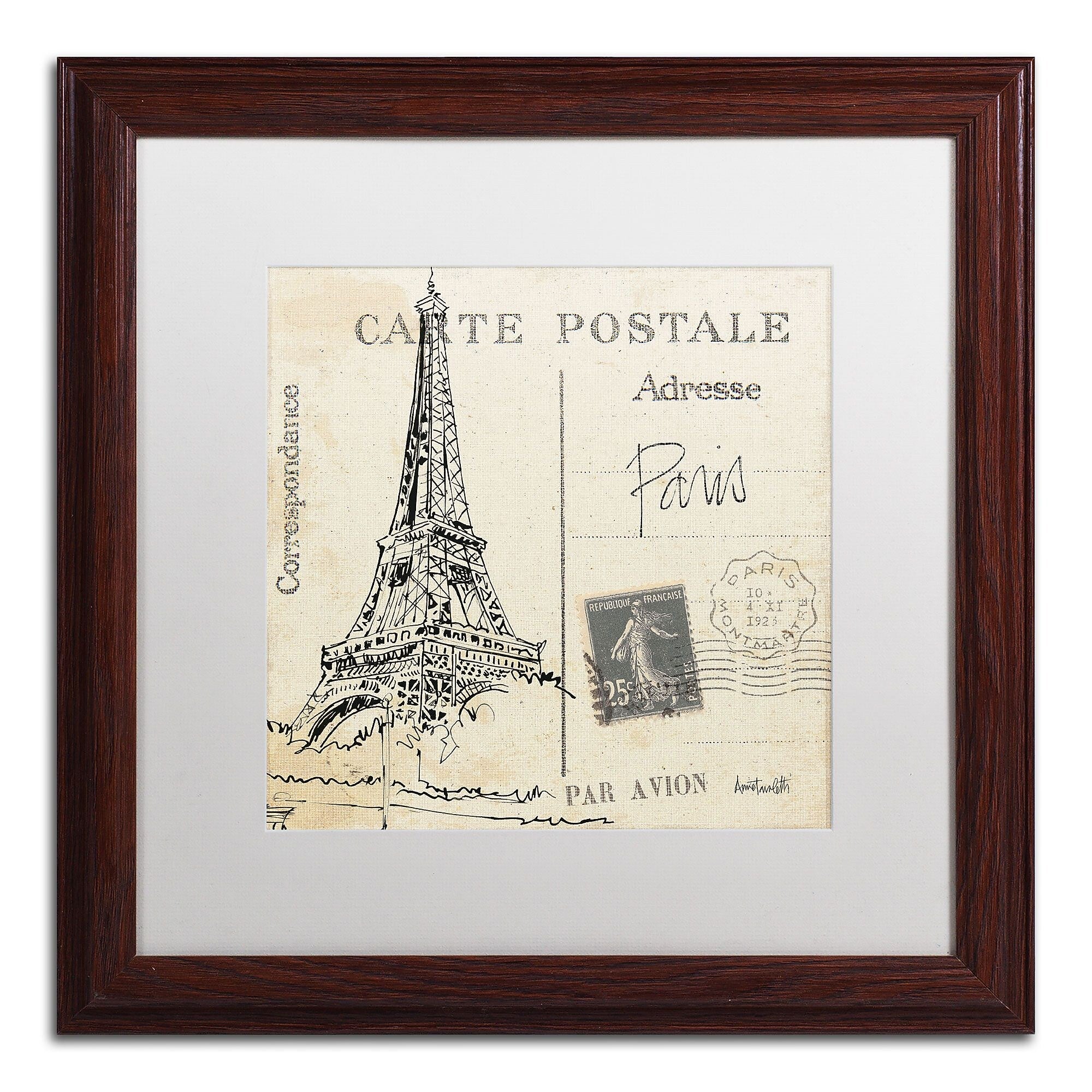 Trademark Fine Art WAP0092-W1616MF Postcard Sketches II by Anne Tavoletti 16x16 FRM Art, WHT MTD