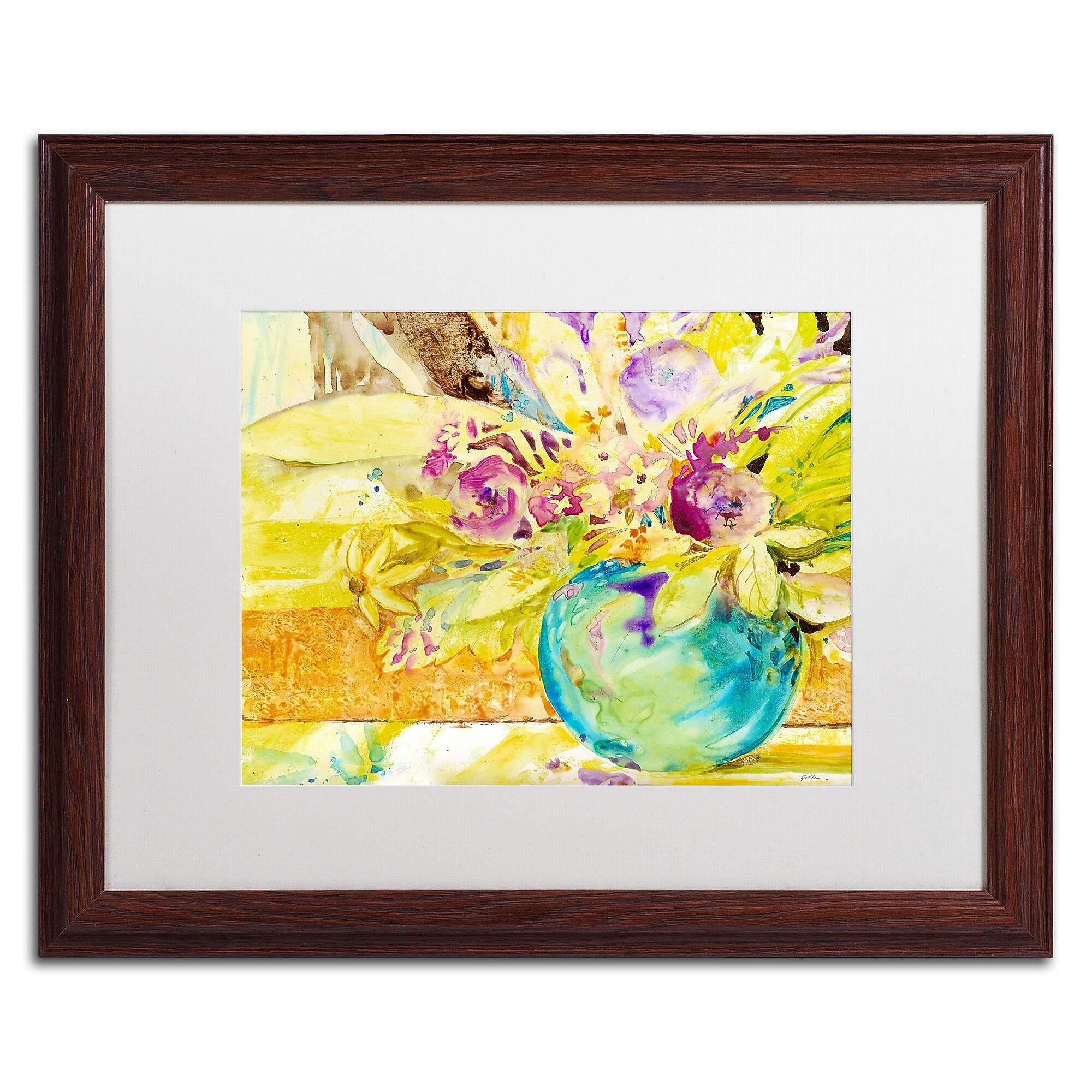 Trademark Fine Art SG5695-W1620MF "The Aqua Vase" by Sheila Golden 16" x 20" Framed Art, WHT MTD